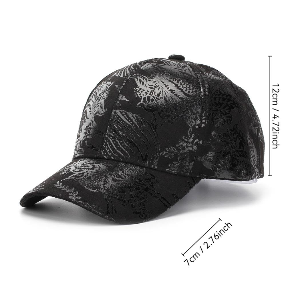 Valkyrie Kadın Siyah Parlak Desenli Baseball Şapka Ayarlanabilir Unisex Günlük Spor Kep