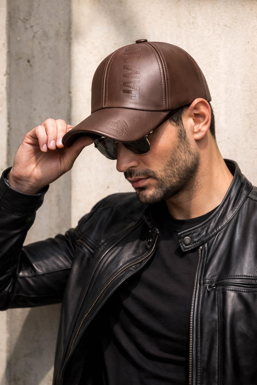 Valkyrie Erkek Açık Kahverengi Deri Şapka Kavisli Siperlikli Ayarlanabilir Spor Günlük Baseball Cap