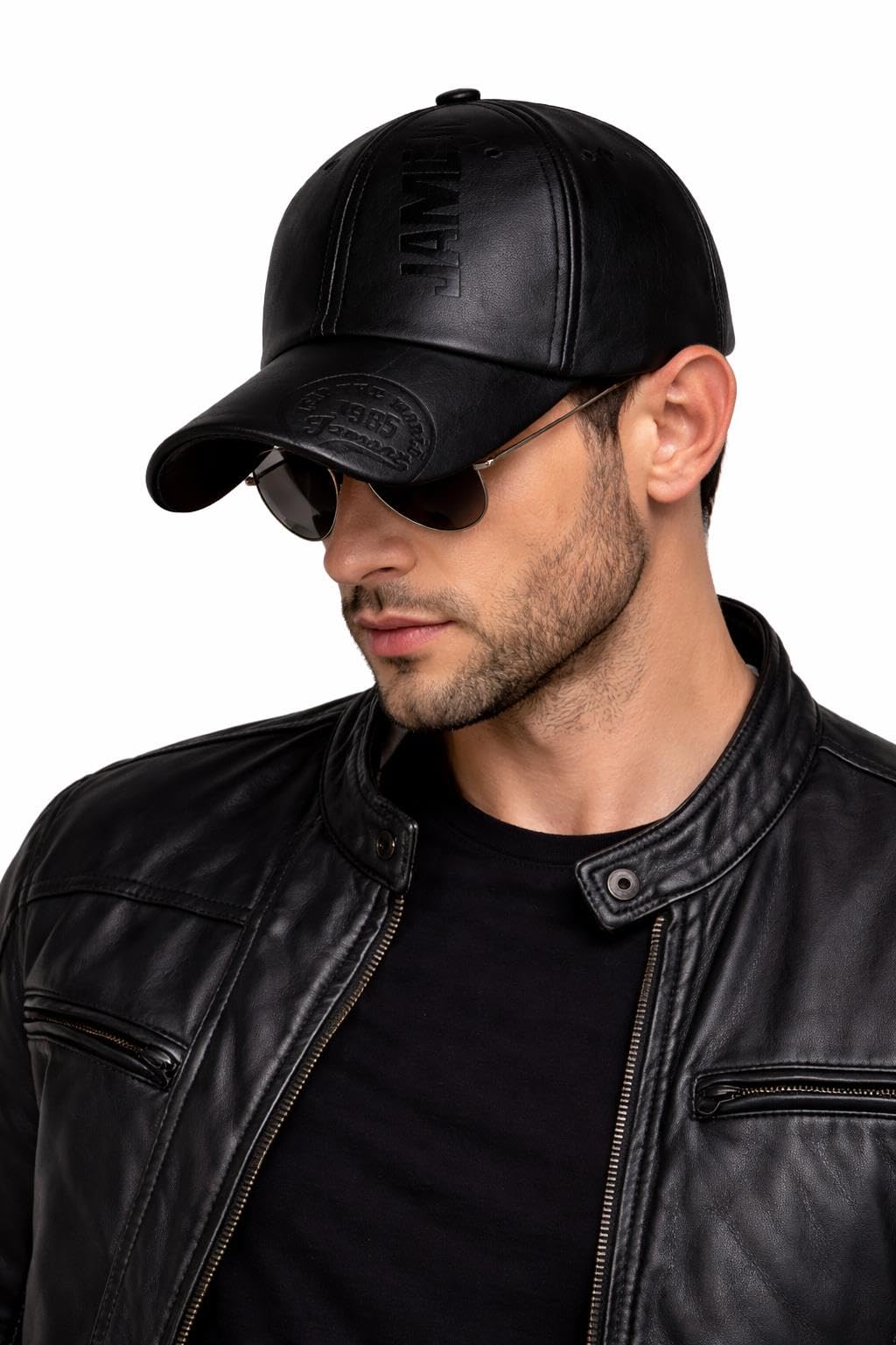 Valkyrie Erkek Siyah Deri Şapka Kavisli Siperlikli Ayarlanabilir Spor Günlük Baseball Cap