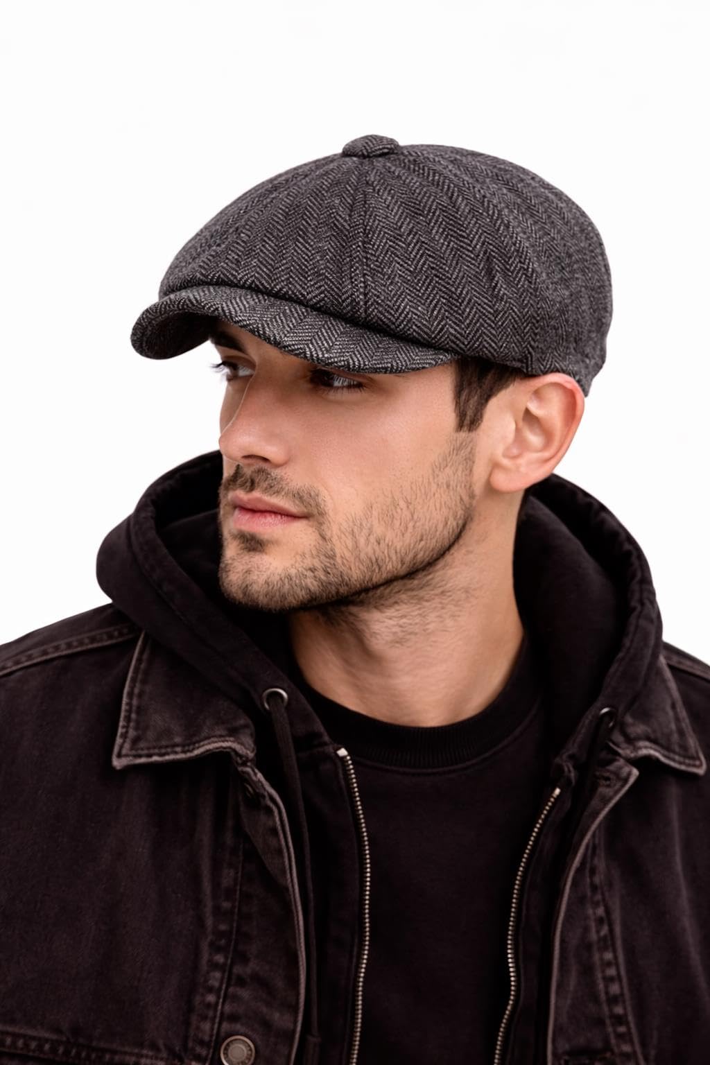 Valkyrie Unisex Siyah Balıksırtı Kasket Şapka Vintage İngiliz Stil 8 Dilimli Newsboy Cap