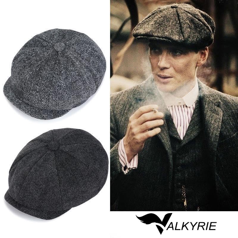 Valkyrie Unisex Siyah Balıksırtı Kasket Şapka Vintage İngiliz Stil 8 Dilimli Newsboy Cap