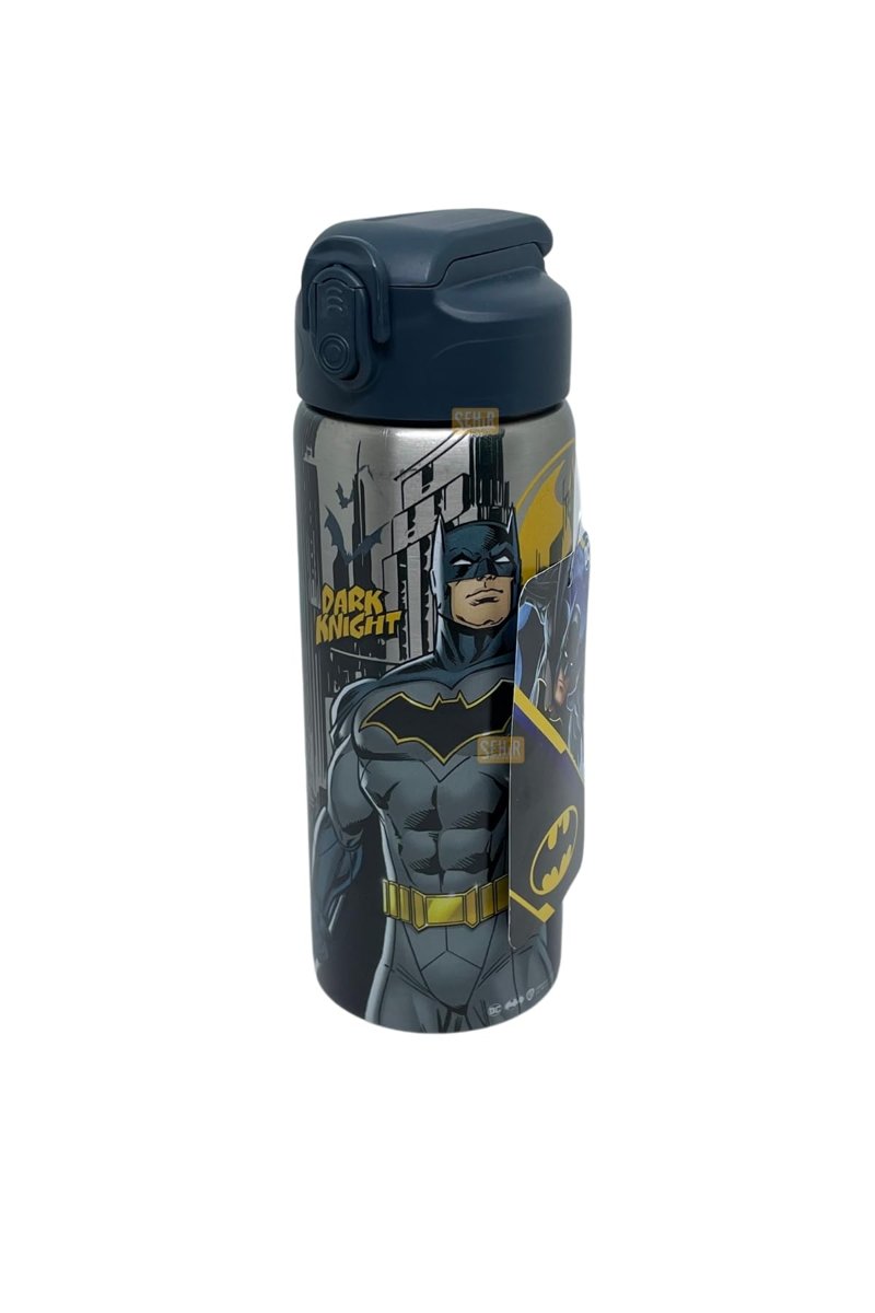 Wiggle Batman Lisanslı 600ml Paslanmaz Çelik Termos Matara, Pipetli Kilitlenebilir Kapak, Lacivert-Gri