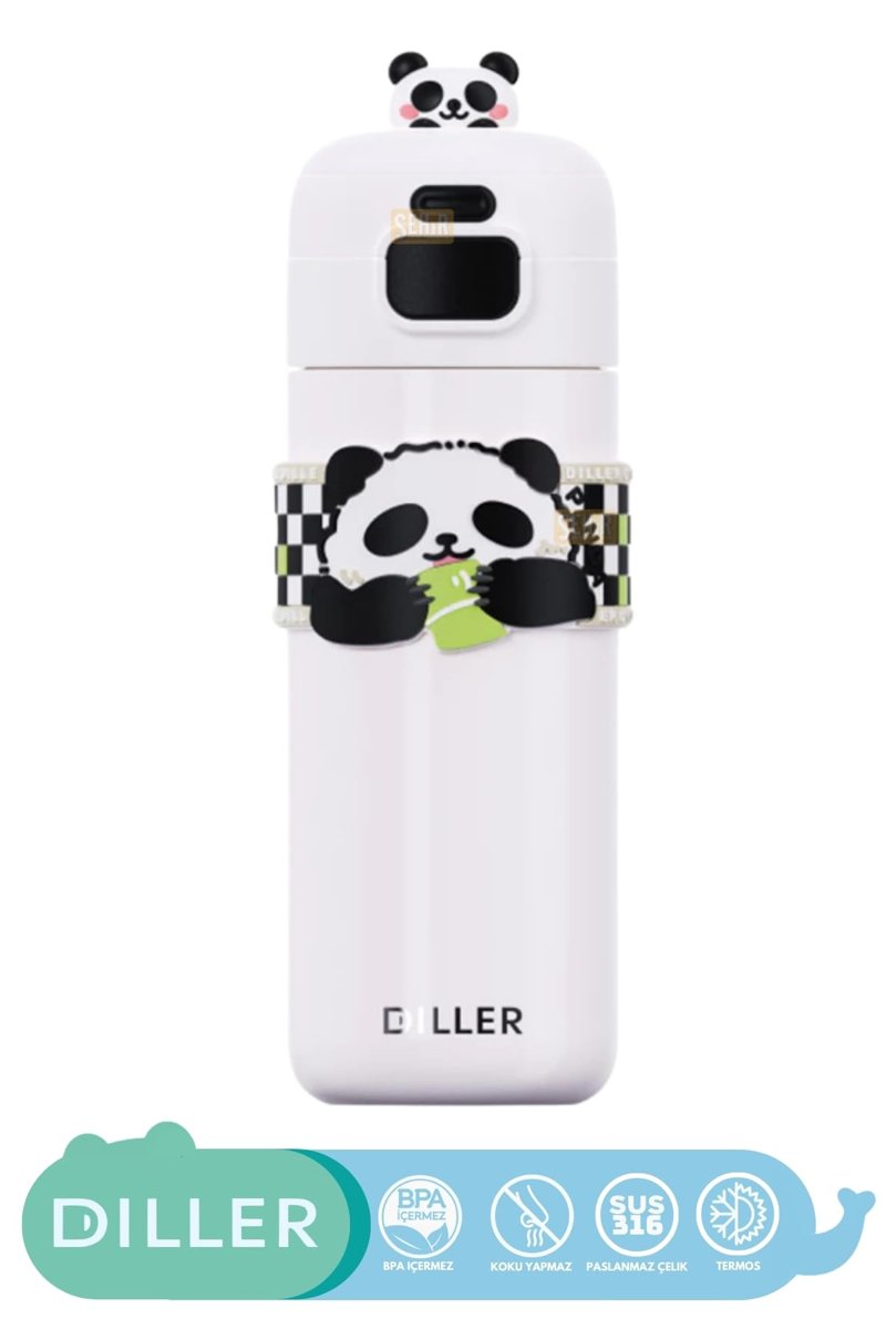 Diller 480ml Sevimli Hayvanlar Süslü Pipetli/Pipetsiz El Askılı Paslanmaz Çelik Termos (Kahverengi Capybara)