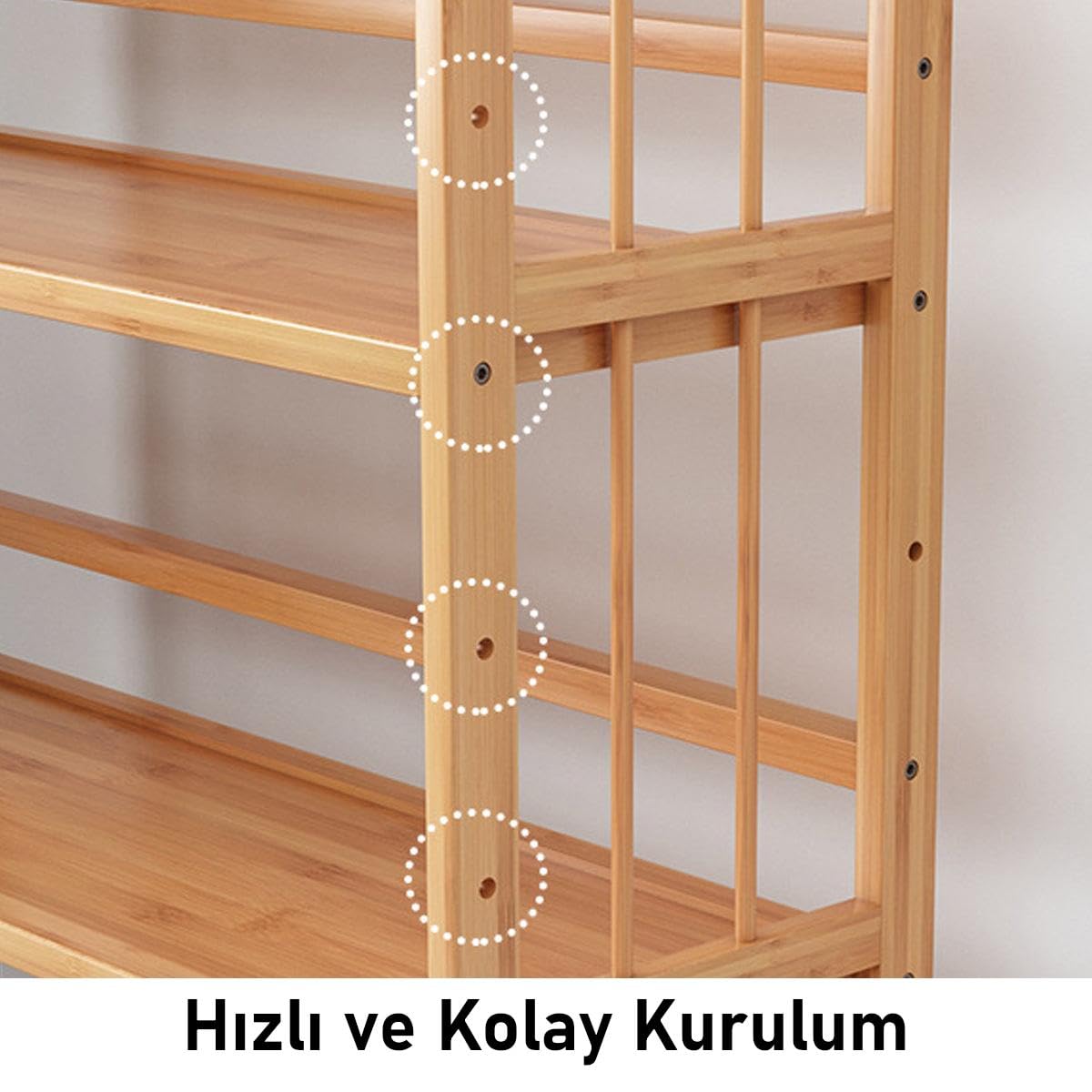 Valkyrie 3 Katlı Bambu Kitaplık 60x23x72 cm Doğal Ahşap Görünümlü Çok Amaçlı Dekoratif Raf