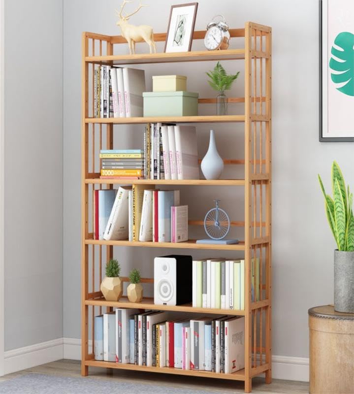 Valkyrie 6 Katlı Bambu Raf Kitaplık 78x23x149,5 cm Çok Amaçlı Düzenleyici Dekoratif Organizer