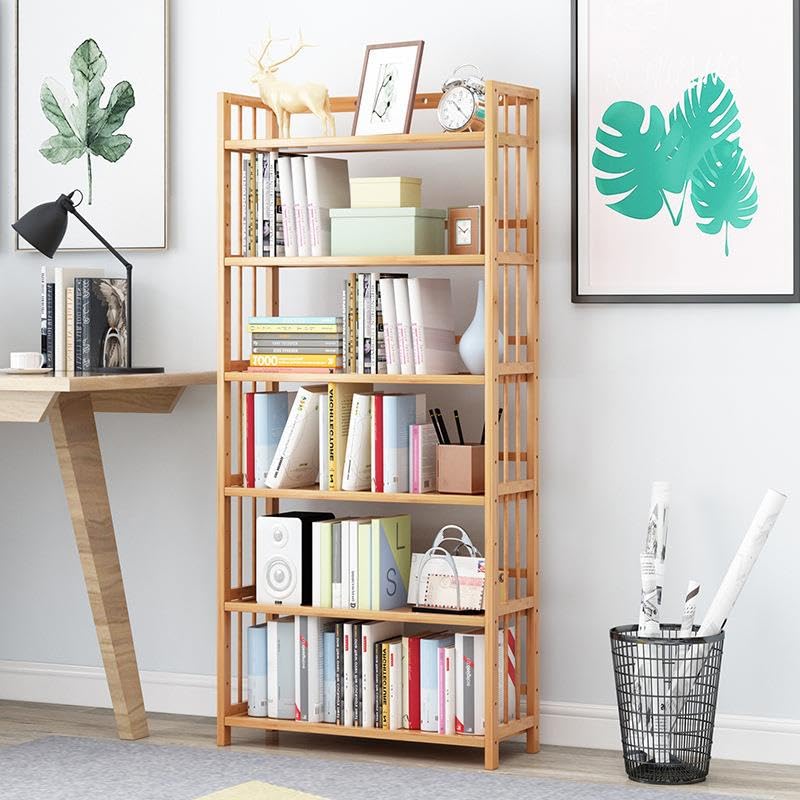 Valkyrie 6 Katlı Bambu Raf Kitaplık 78x23x149,5 cm Çok Amaçlı Düzenleyici Dekoratif Organizer