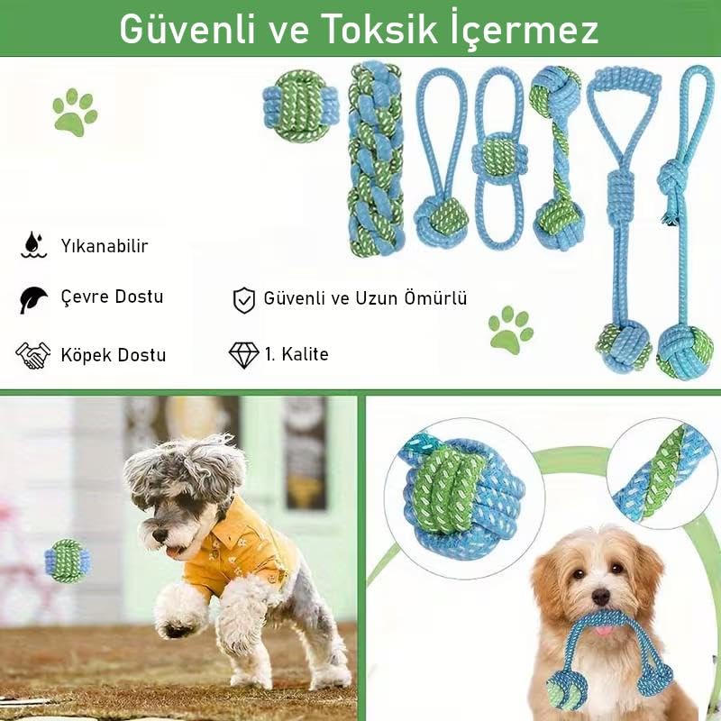 Valkyrie 7 Parça Köpek Halat Oyuncak Seti Isırma Çekiştirme Eğitim Toplu İp Oyuncağı