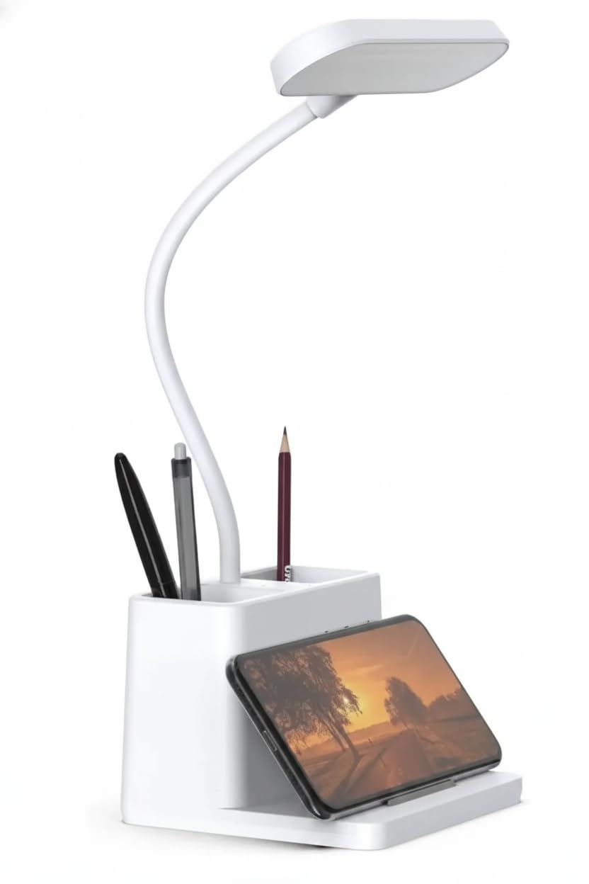Busstier USB Şarjlı LED Masa Lambası Kalemlikli Dokunmatik 3 Kademeli Işık Ayarı 360 Derece Dönebilen Göz Koruma Masa Lambası Ofis Çalışma Gece Lambası