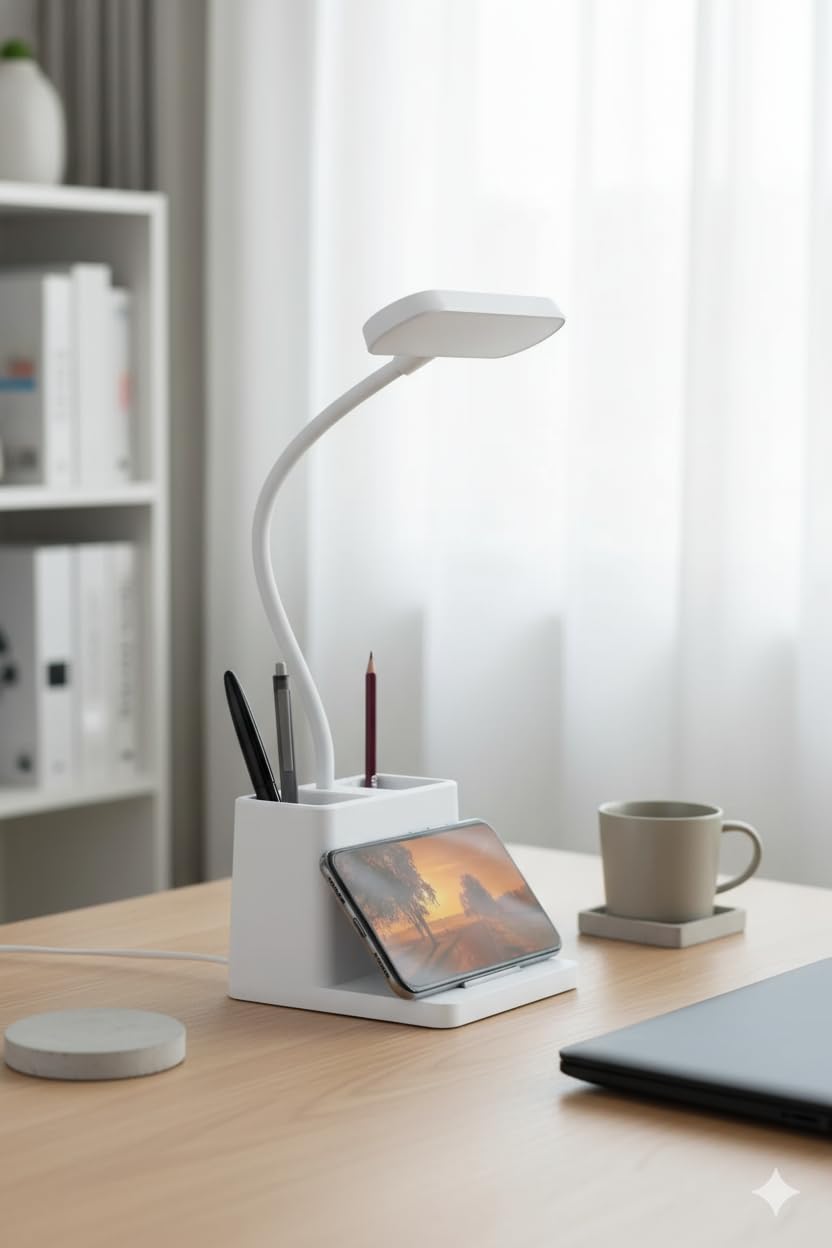 Busstier USB Şarjlı LED Masa Lambası Kalemlikli Dokunmatik 3 Kademeli Işık Ayarı 360 Derece Dönebilen Göz Koruma Masa Lambası Ofis Çalışma Gece Lambası