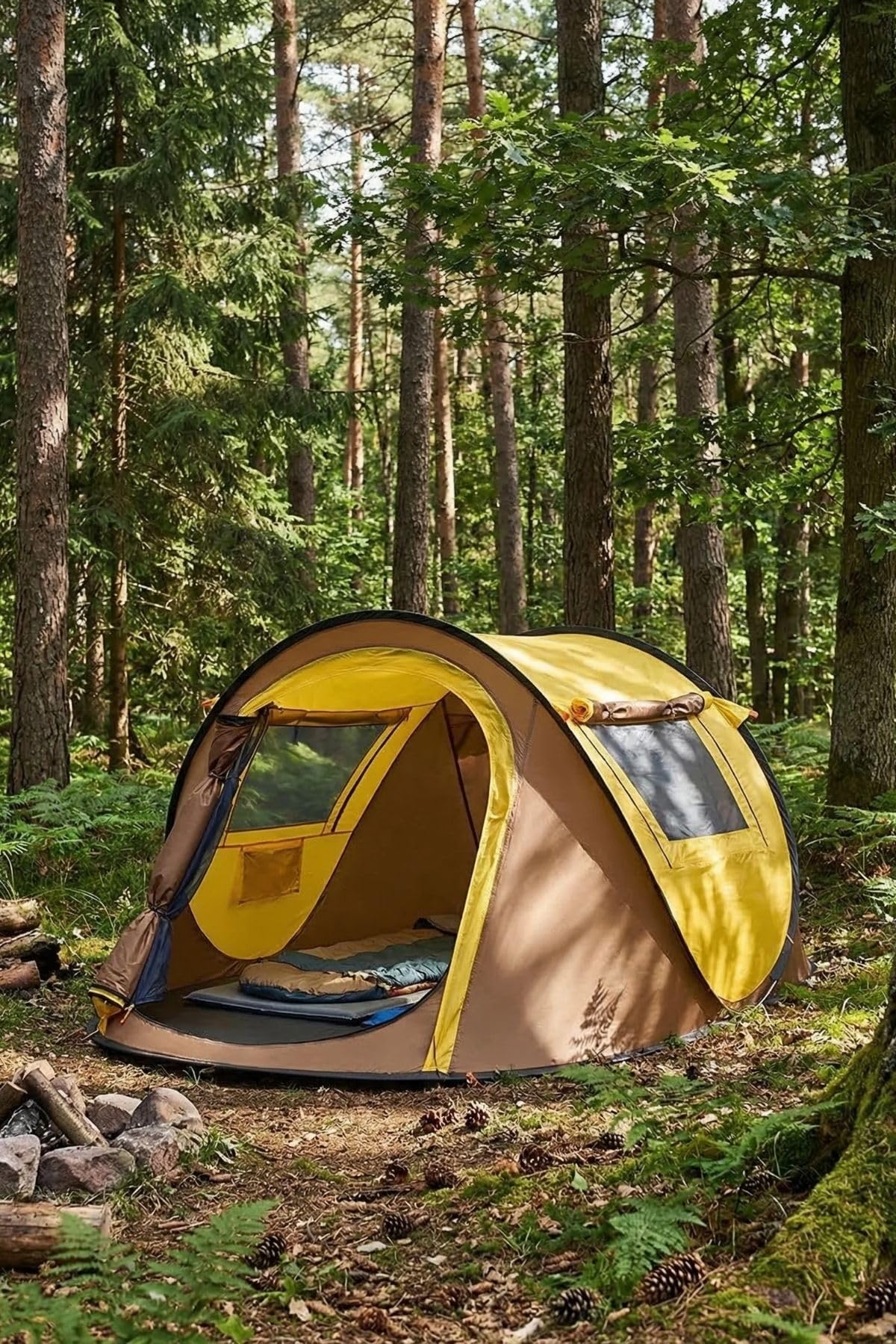 Buffer 2 Kişilik Vagon Tipi Yarı Otomatik Kamp Çadırı, Çift Kapılı, Çift Pencereli, Hafif Taşınabilir