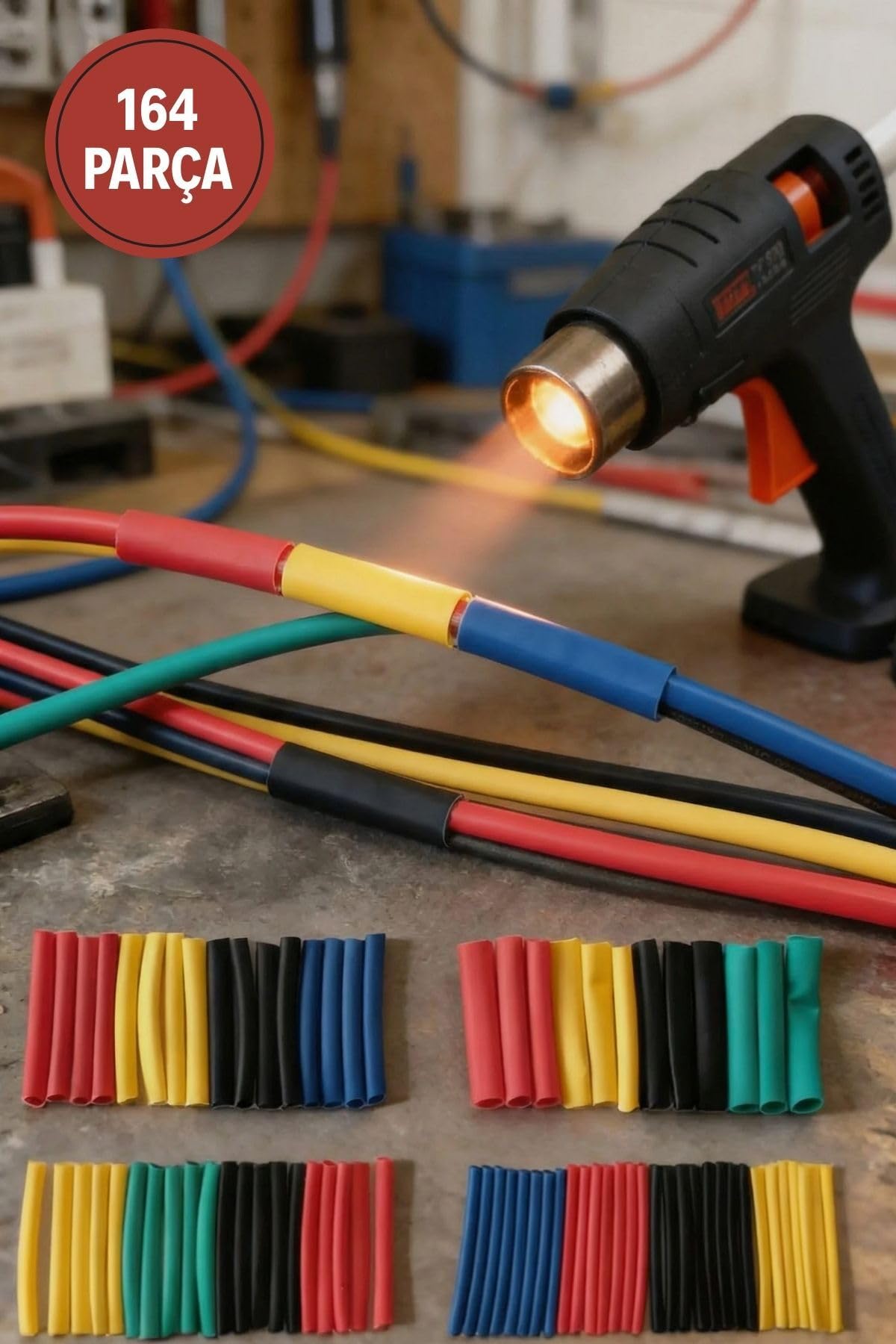 Buffer 164 Parça Isı ile Yapışan Makaron Seti, Elektrik Kablo İzolasyon ve Koruma Kılıfı, Renkli