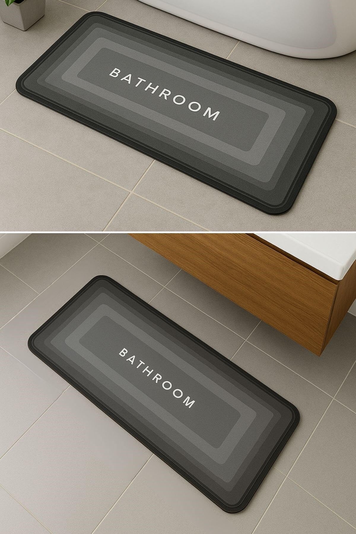 Buffer Sihirli Süper Su Emici Kaymaz Tabanlı Banyo Paspası, 40x120 cm, Gri