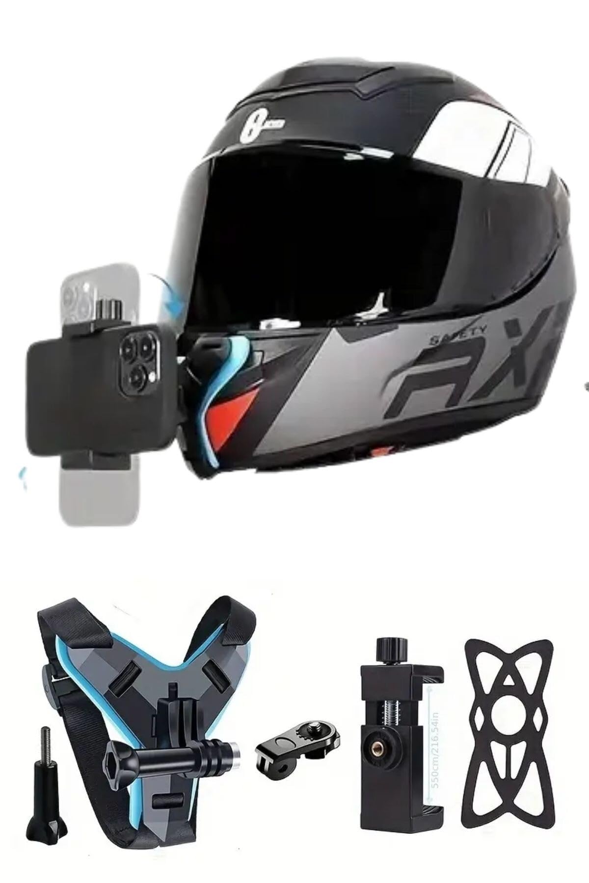 Buffer Motosiklet Kask Telefon Tutucu, Aksiyon Kamerası Takılabilen Aparat Seti