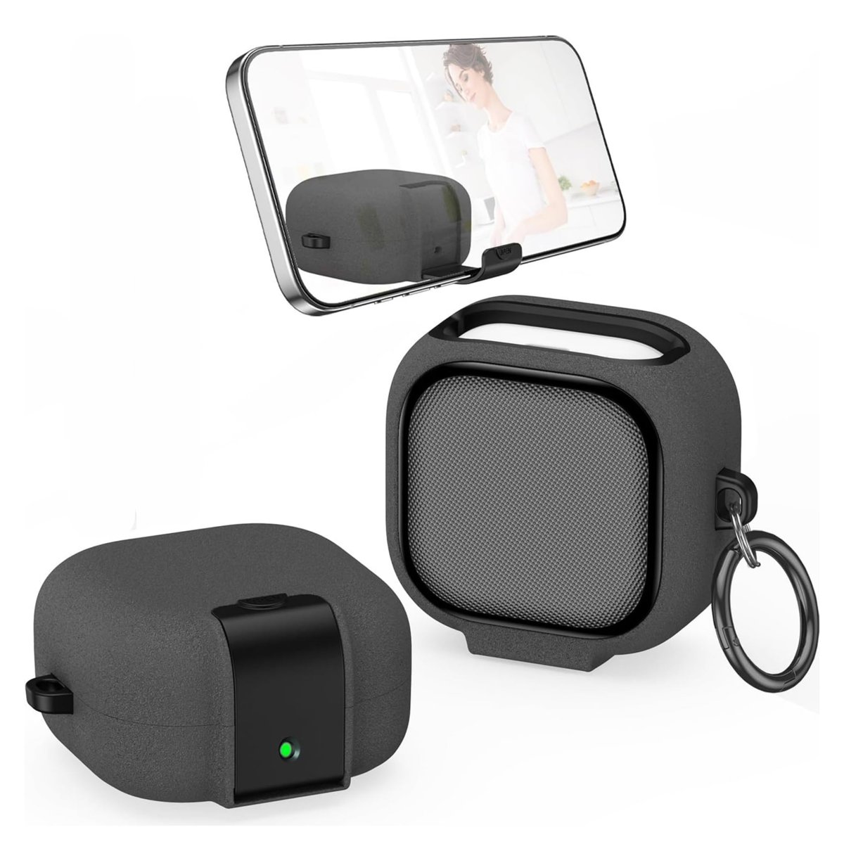 Samsung Galaxy Buds4 ve Buds4 Pro Uyumlu Güvenlik Kilitli Telefon Standı Fonksiyonlu Premium Kulaklık Kılıfı (Gri)