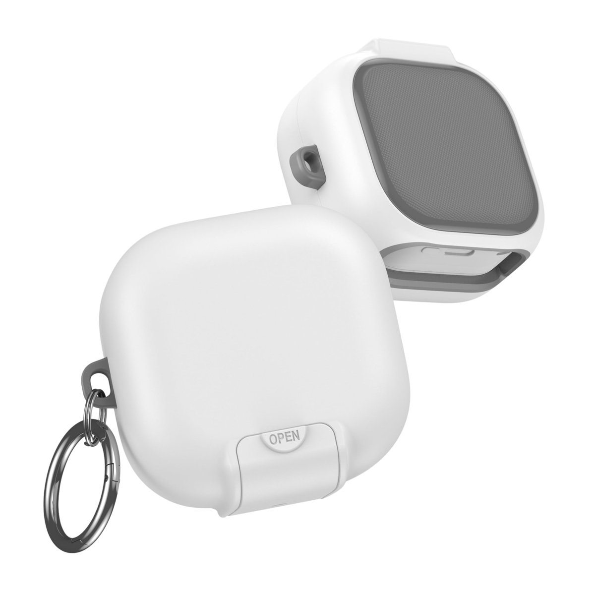 Samsung Galaxy Buds4 ve Buds4 Pro Uyumlu Güvenlik Kilitli Telefon Standı Fonksiyonlu Premium Kulaklık Kılıfı (Beyaz)