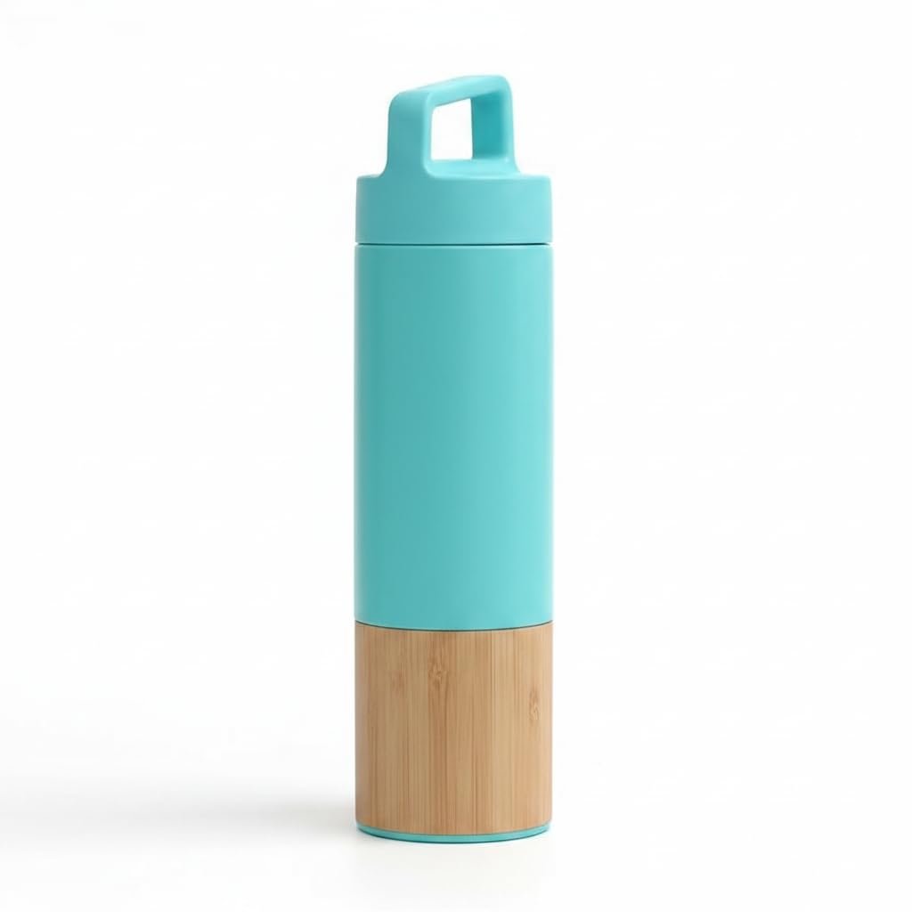 Deconox 600 ml Bambu Tabanlı Kulplu Çelik Termos Mug - 5 Renk Seçenekli Sıcak/Soğuk Tutucu Seyahat Bardağı (TURKUAZ)