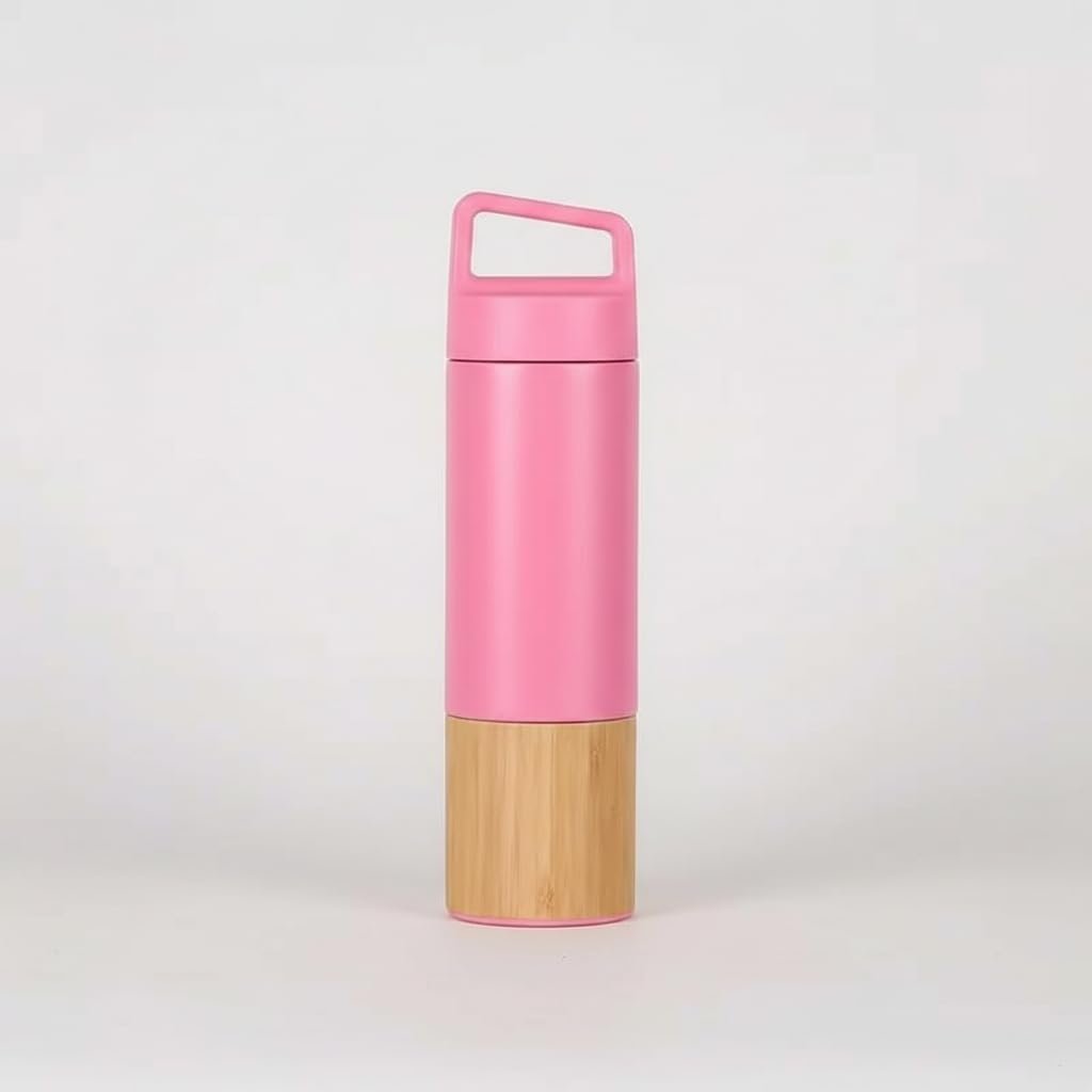 Deconox 600 ml Bambu Tabanlı Kulplu Çelik Termos Mug - 5 Renk Seçenekli Sıcak/Soğuk Tutucu Seyahat Bardağı (PEMBE)