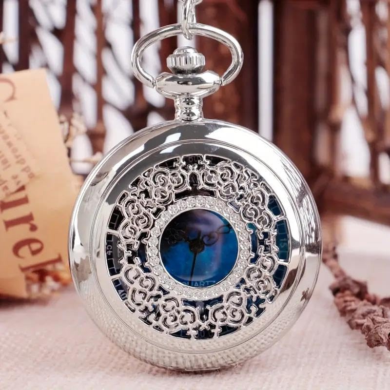 Valkyrie Vintage Kutulu Gece Mavisi Retro Köstekli Cep Saati - Hediyelik Saat Gümüş