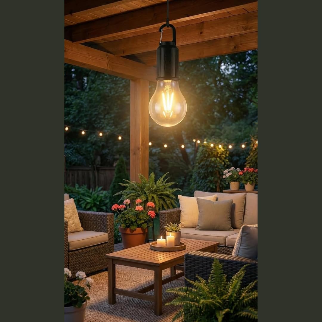 Kamp Lambası Feneri Vintage LED Kamp Feneri Suya Dayanıklı Açık Yürüyüş için Kamp Işık Lambası Elektrik Kesintisi Acil Ev Arka Bahçe Verandası Balkon Teras (Solar Ampul)
