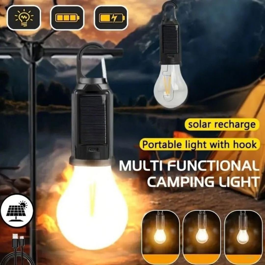 Kamp Lambası Feneri Vintage LED Kamp Feneri Suya Dayanıklı Açık Yürüyüş için Kamp Işık Lambası Elektrik Kesintisi Acil Ev Arka Bahçe Verandası Balkon Teras (Solar Ampul)