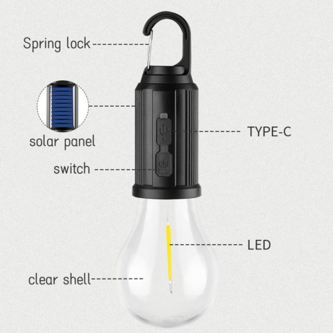 Kamp Lambası Feneri Vintage LED Kamp Feneri Suya Dayanıklı Açık Yürüyüş için Kamp Işık Lambası Elektrik Kesintisi Acil Ev Arka Bahçe Verandası Balkon Teras (Solar Ampul)