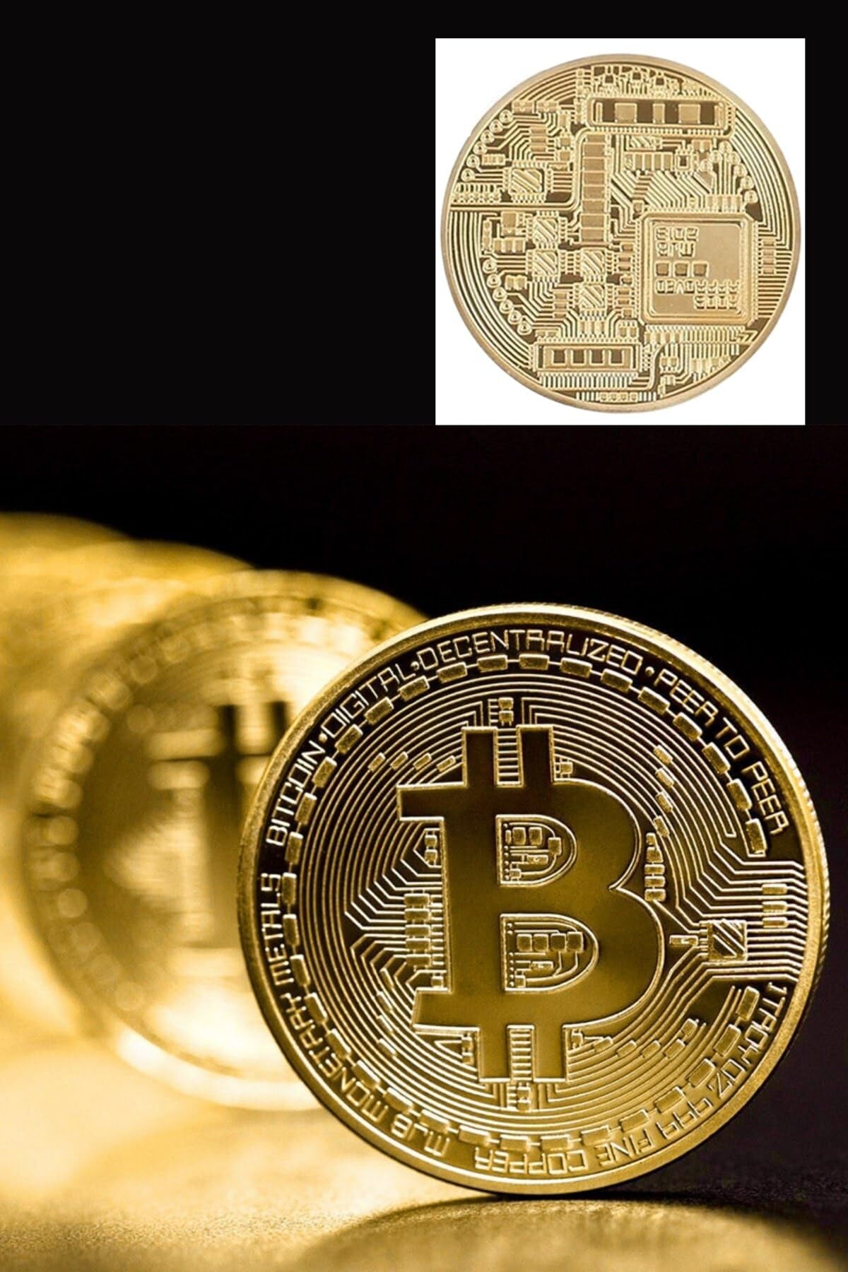 Buffer Bitcoin Madeni Hatıra Parası, Altın Rengi, 4,5 cm, 3 Adet Set