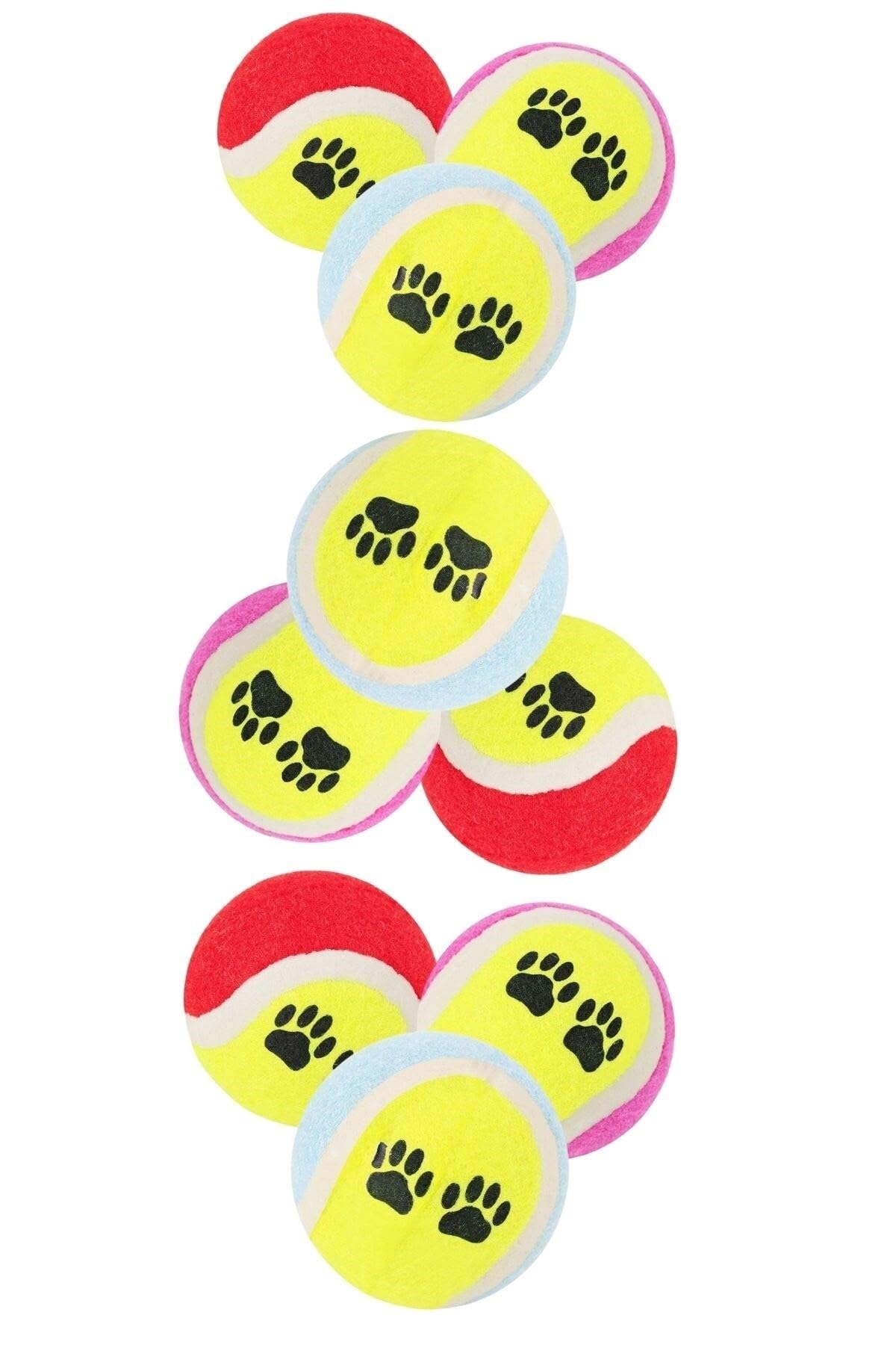 Buffer Renkli Desenli Tenis Topu Köpek Oyuncağı, 9 Adet, Karışık Renkli