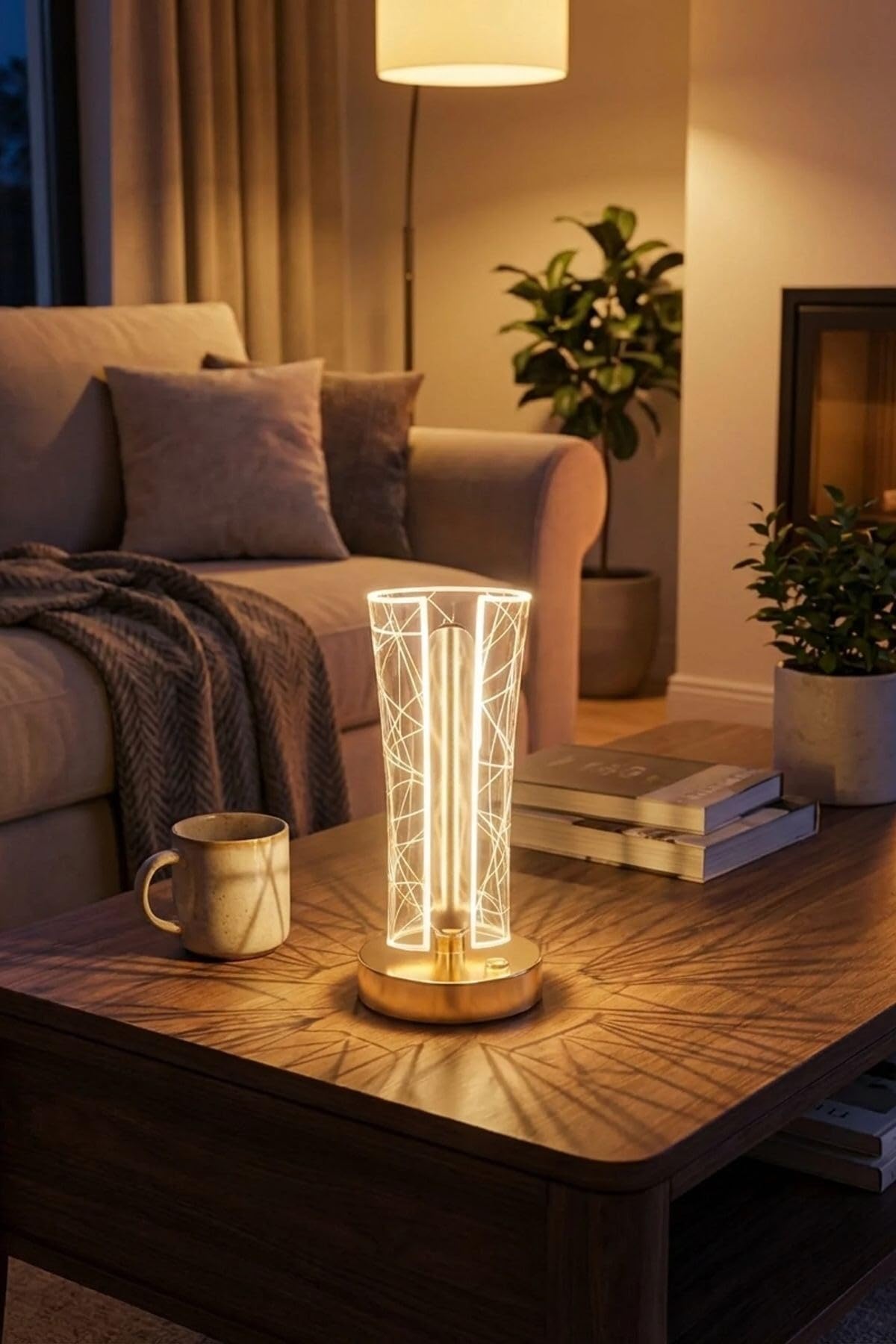 Buffer Kristal LED Masa Lambası, Dokunmatik, Geometrik Çizgi Model, Beyaz, 105 x 225 cm