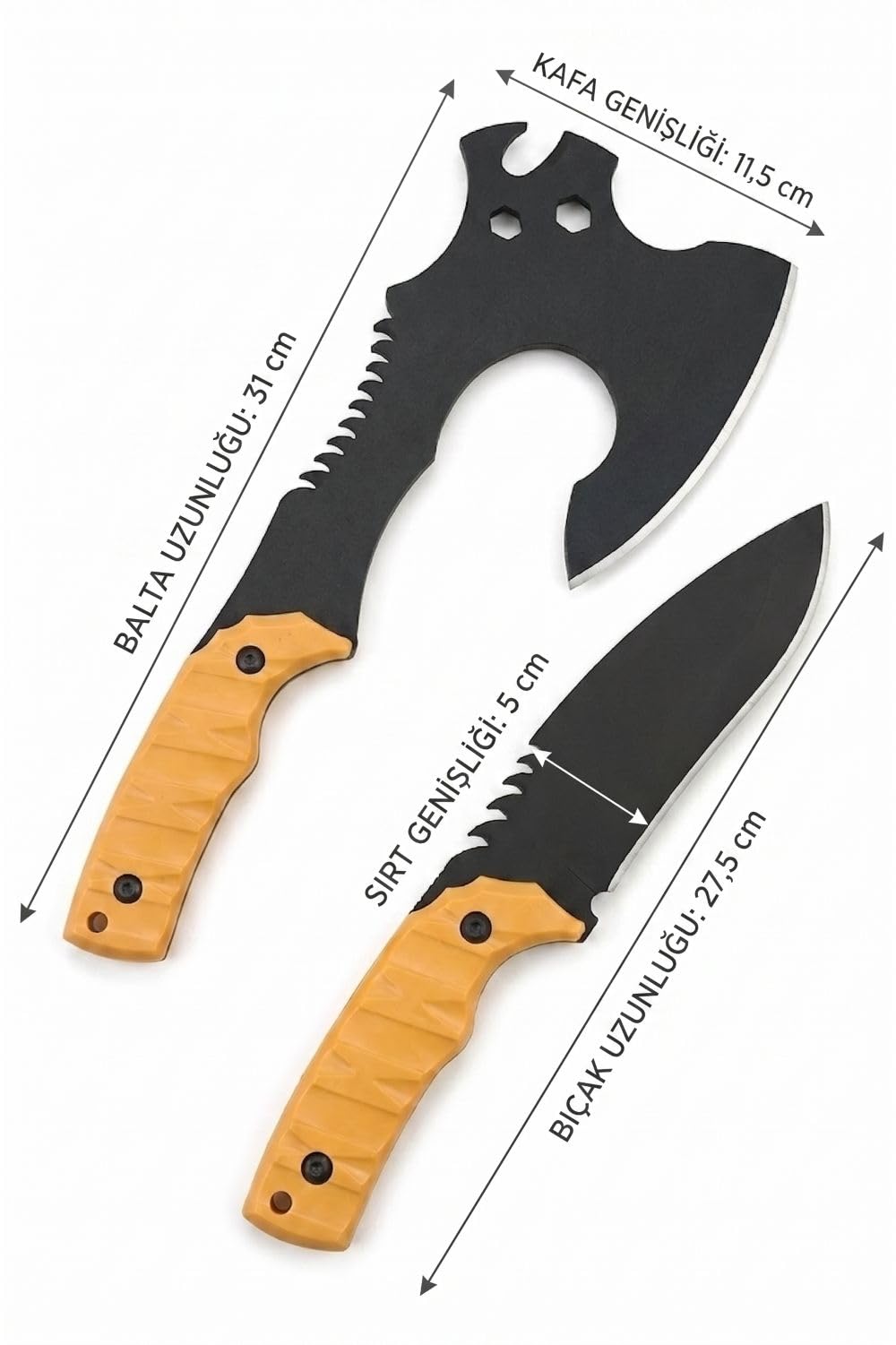 Orret Home Kamp Baltası ve Bıçak Seti Deri Kılıflı Outdoor Balta Bıçak Seti Kamp Bıçağı Avcı Bıçağı Çok Amaçlı Survival Set (ASORTİ RENK)