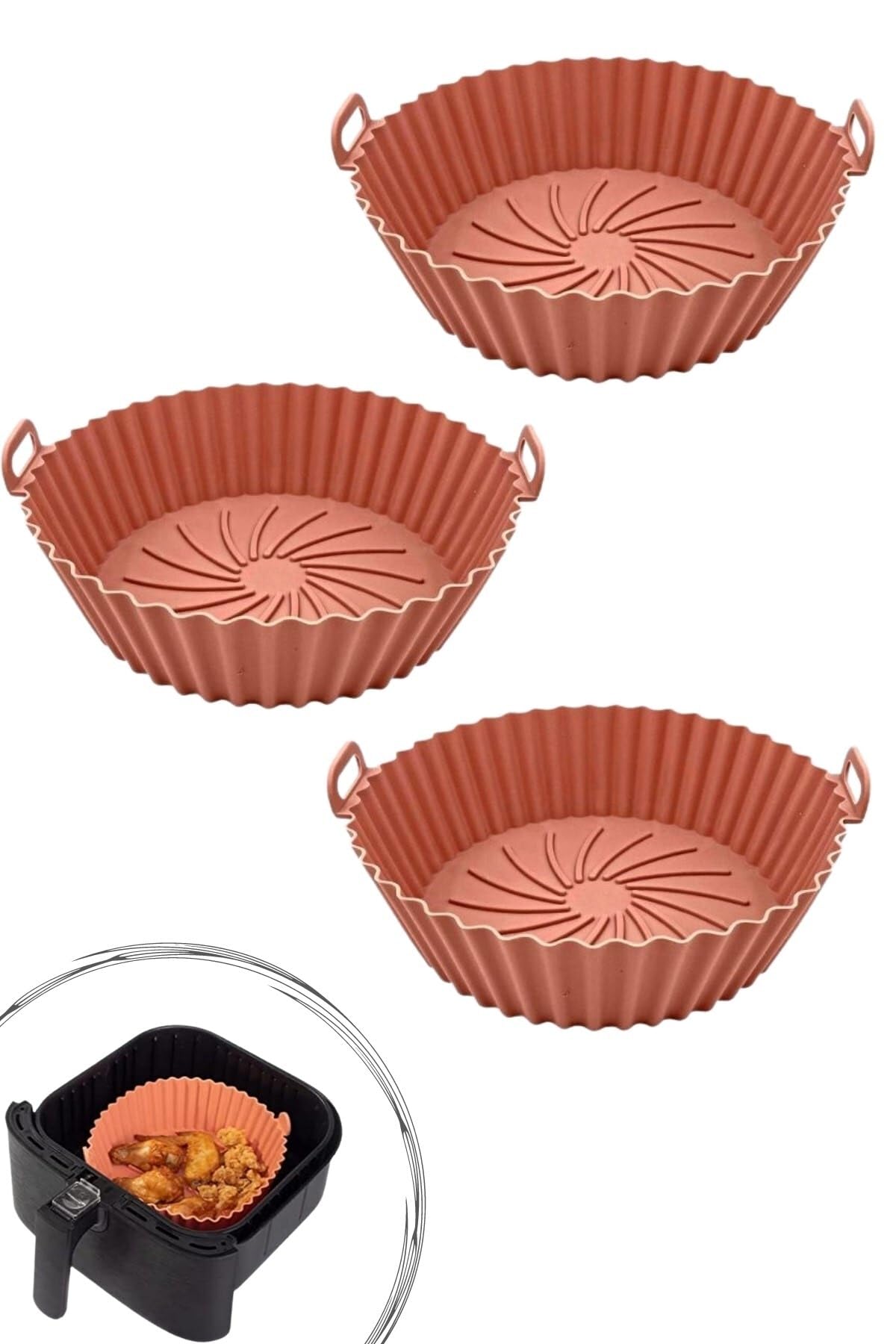 Buffer 3 Adet Isıya Dayanıklı Yıkanılabilir Silikon Fırın ve Airfryer Yuvarlak Pişirme Matı, 20 cm TYC00738687586