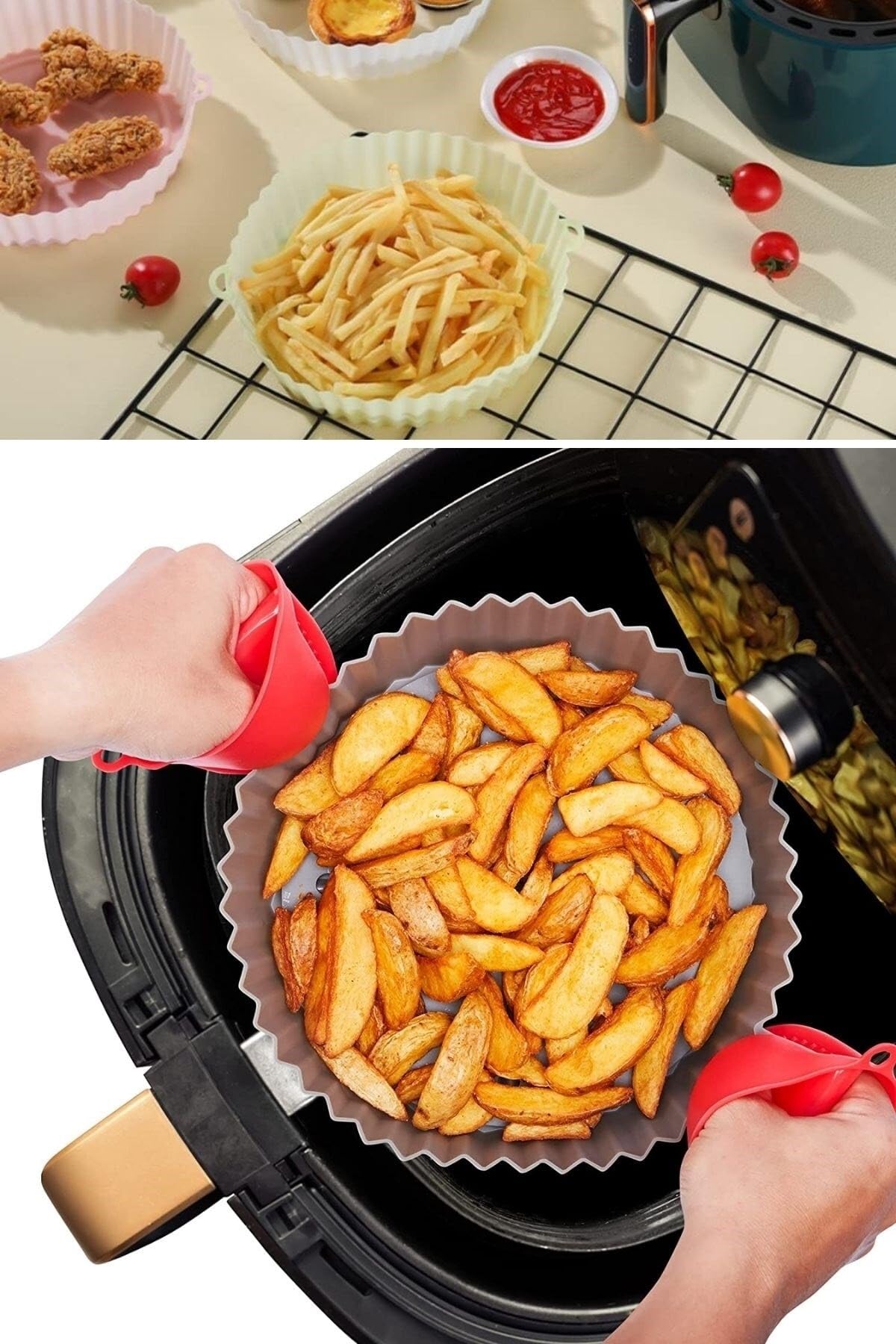 Buffer 3 Adet Isıya Dayanıklı Yıkanılabilir Silikon Fırın ve Airfryer Yuvarlak Pişirme Matı, 20 cm TYC00738687586