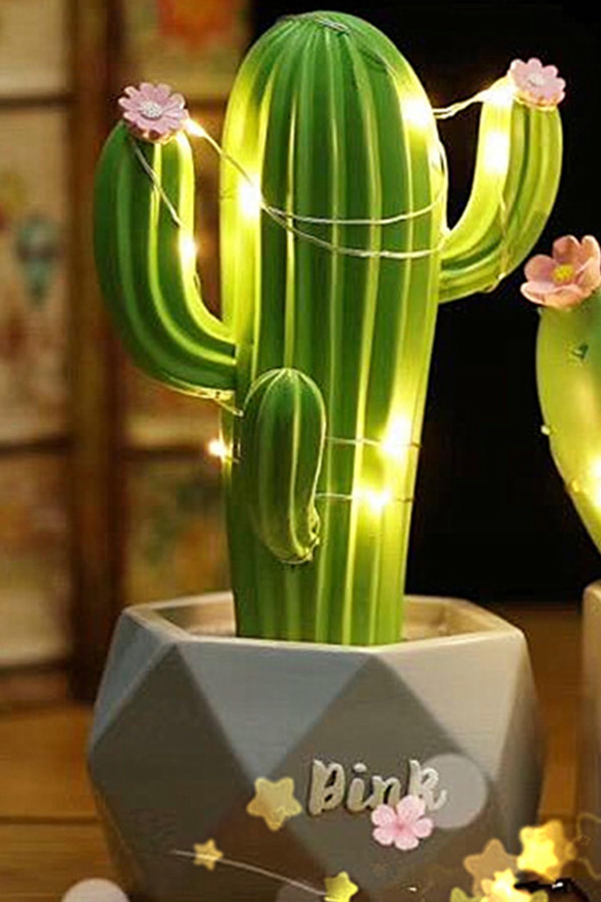 Buffer Led Işıklı Kaktüs Dekoratif Masa Lambası, Mini Biblo Gece Lambası, Yeşil