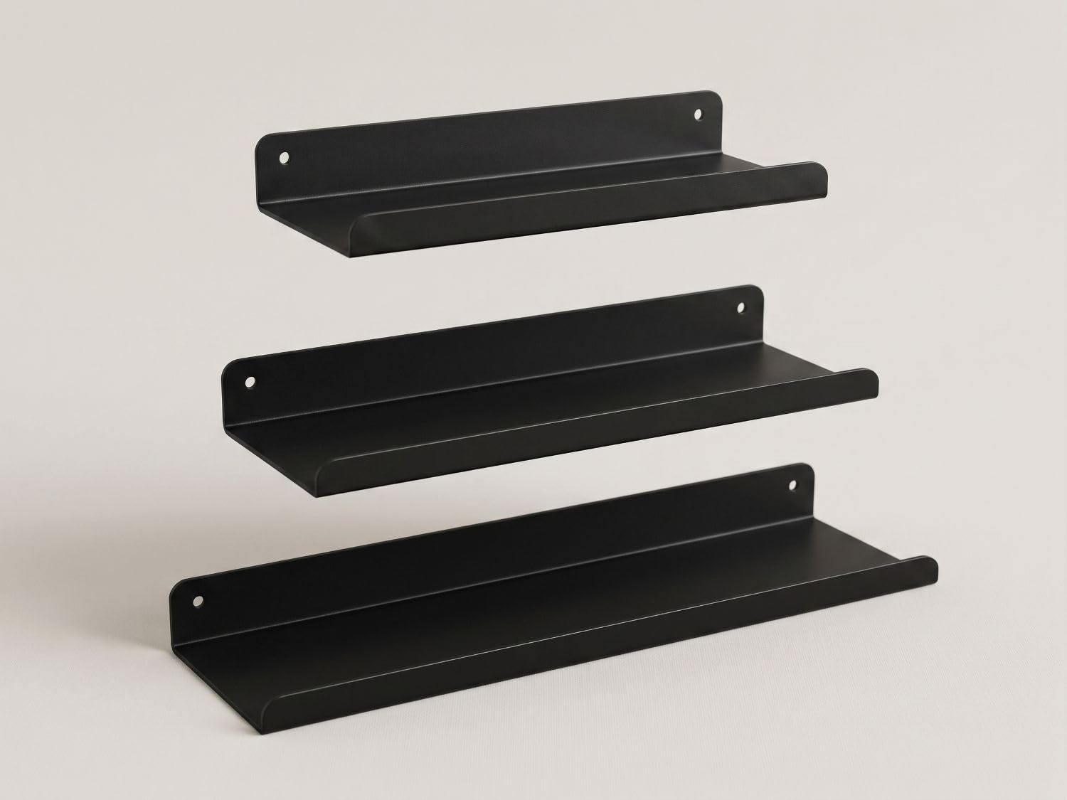 Orret Home 3’lü Metal Duvar Rafı Yapışkanlı Raf Seti Banyo Rafı Mutfak Rafı Dekoratif Duvar Rafı Siyah Minimal Raf Organizer Seti 30-35-40 cm