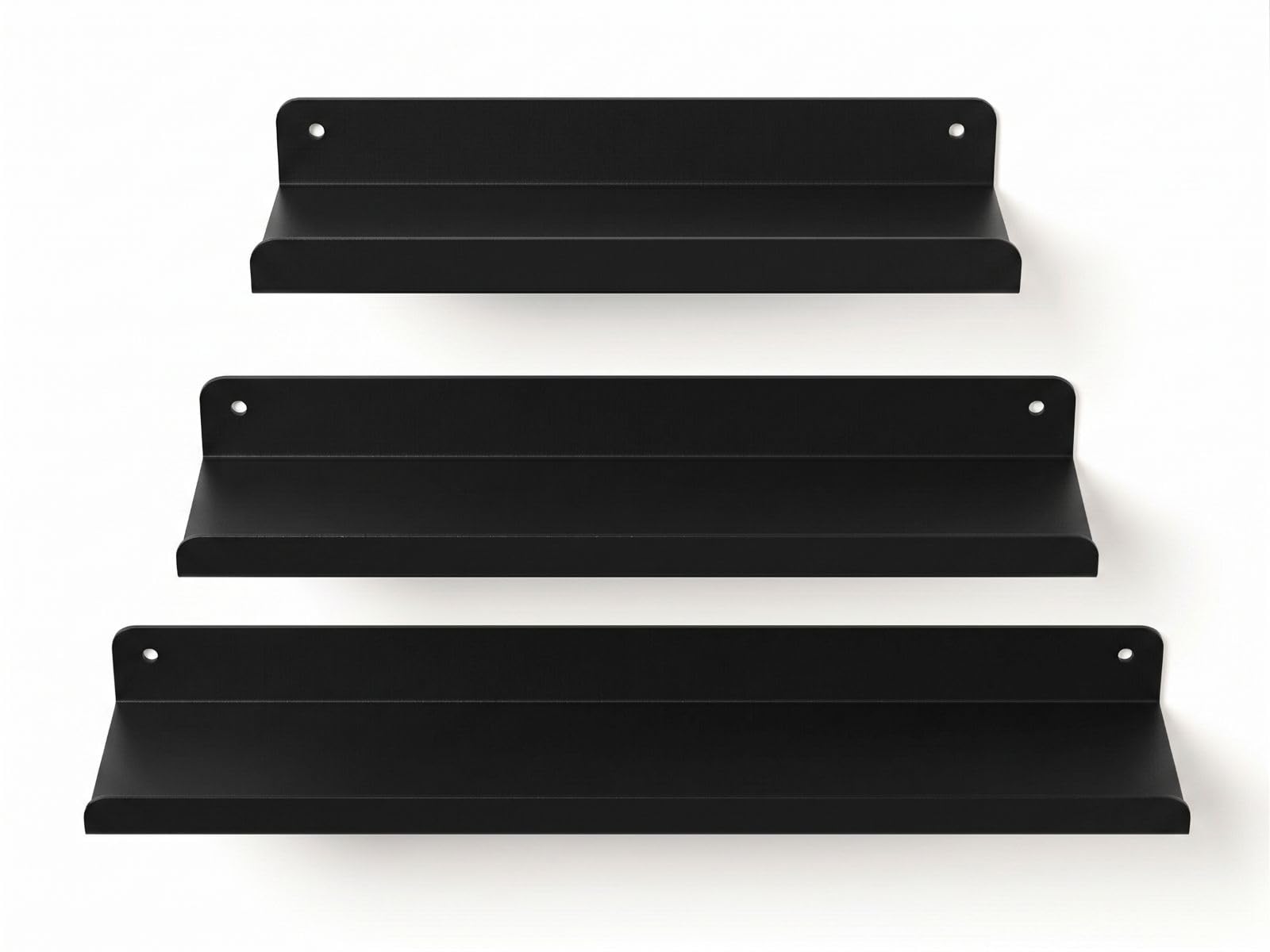Orret Home 3’lü Metal Duvar Rafı Yapışkanlı Raf Seti Banyo Rafı Mutfak Rafı Dekoratif Duvar Rafı Siyah Minimal Raf Organizer Seti 30-35-40 cm