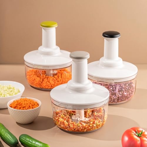 Orret Home 3 Bıçaklı Basmalı Rondo Doğrayıcı Manuel El Rondosu Paslanmaz Çelik Bıçaklı Soğan Doğrayıcı Sebze Meyve Salata Püre Havuç Doğrayıcı Pratik Mutfak Rondosu Şeffaf Hazneli El Blender (ASORTİ)