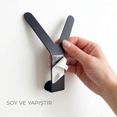 Orret Home Yapışkanlı Metal Y Askı Duvar Askısı Siyah Modern Tasarım Çok Amaçlı Askılık Gardrop Dolap İçi Banyo Mutfak Kapı Arkası Askı Güçlü Taşıma