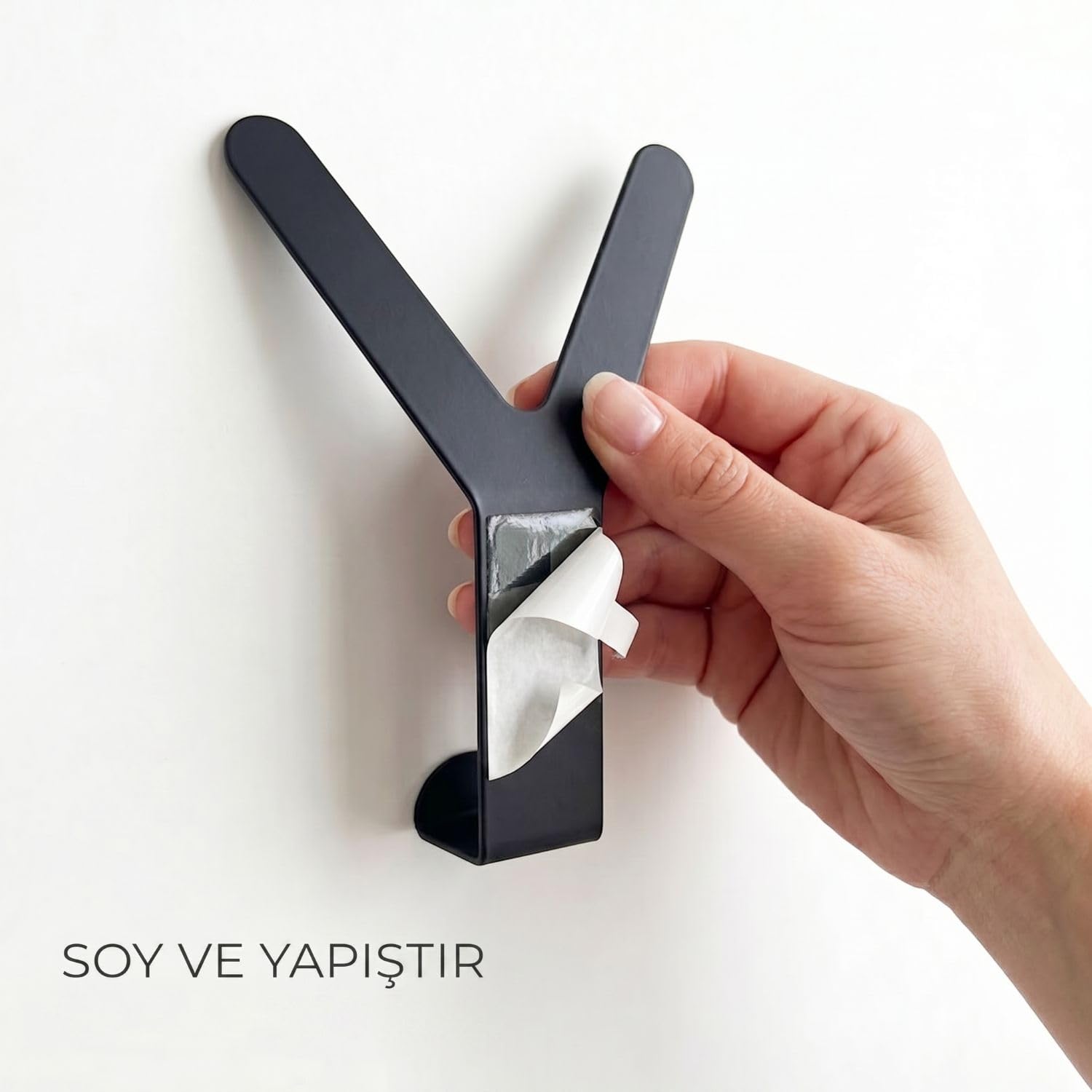 Orret Home Yapışkanlı Metal Y Askı Duvar Askısı Siyah Modern Tasarım Çok Amaçlı Askılık Gardrop Dolap İçi Banyo Mutfak Kapı Arkası Askı Güçlü Taşıma