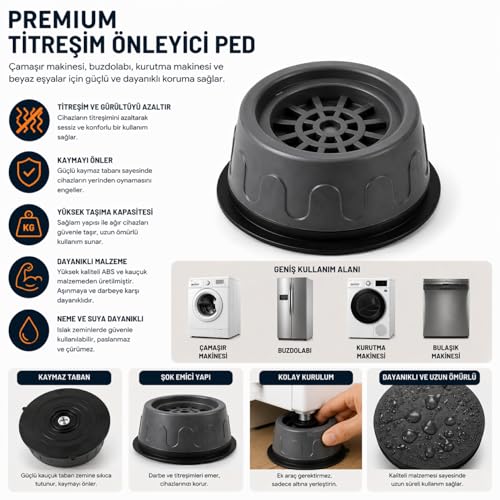 Orret Home Çamaşır Makinesi Titreşim Önleyici Ped 4 Adet Silikon Kaymaz Ayak Seti – Gürültü Azaltıcı Anti Vibrasyon Taban, Beyaz Eşya Altı Sabitleyici, Çamaşır Kurutma Makinesi Buzdolabı Titreşim Enge