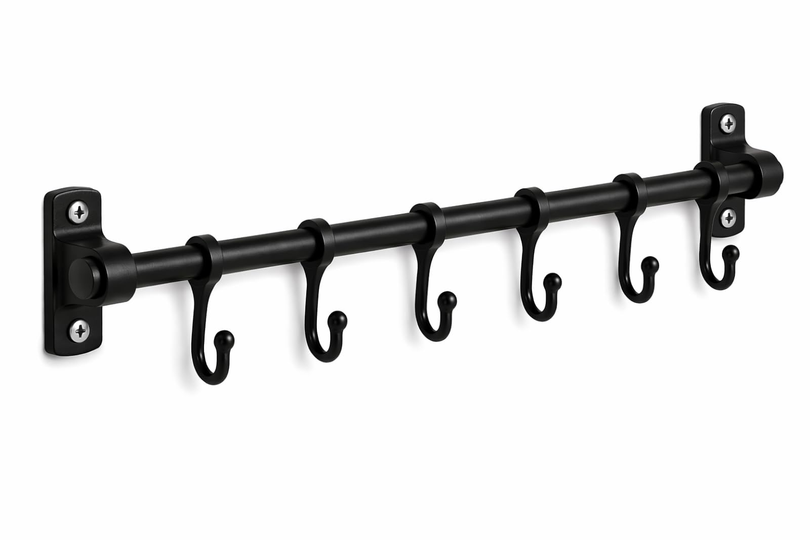 Orret Home 6 Kancalı Duvar Askısı Siyah Metal Askılık – Yapışkanlı ve Vidalı Montaj Seçeneği, Çok Amaçlı Fincan Askısı, Mutfak Banyo Kapı Arkası Askılık, Havluluk, Anahtarlık Organizer 50 cm