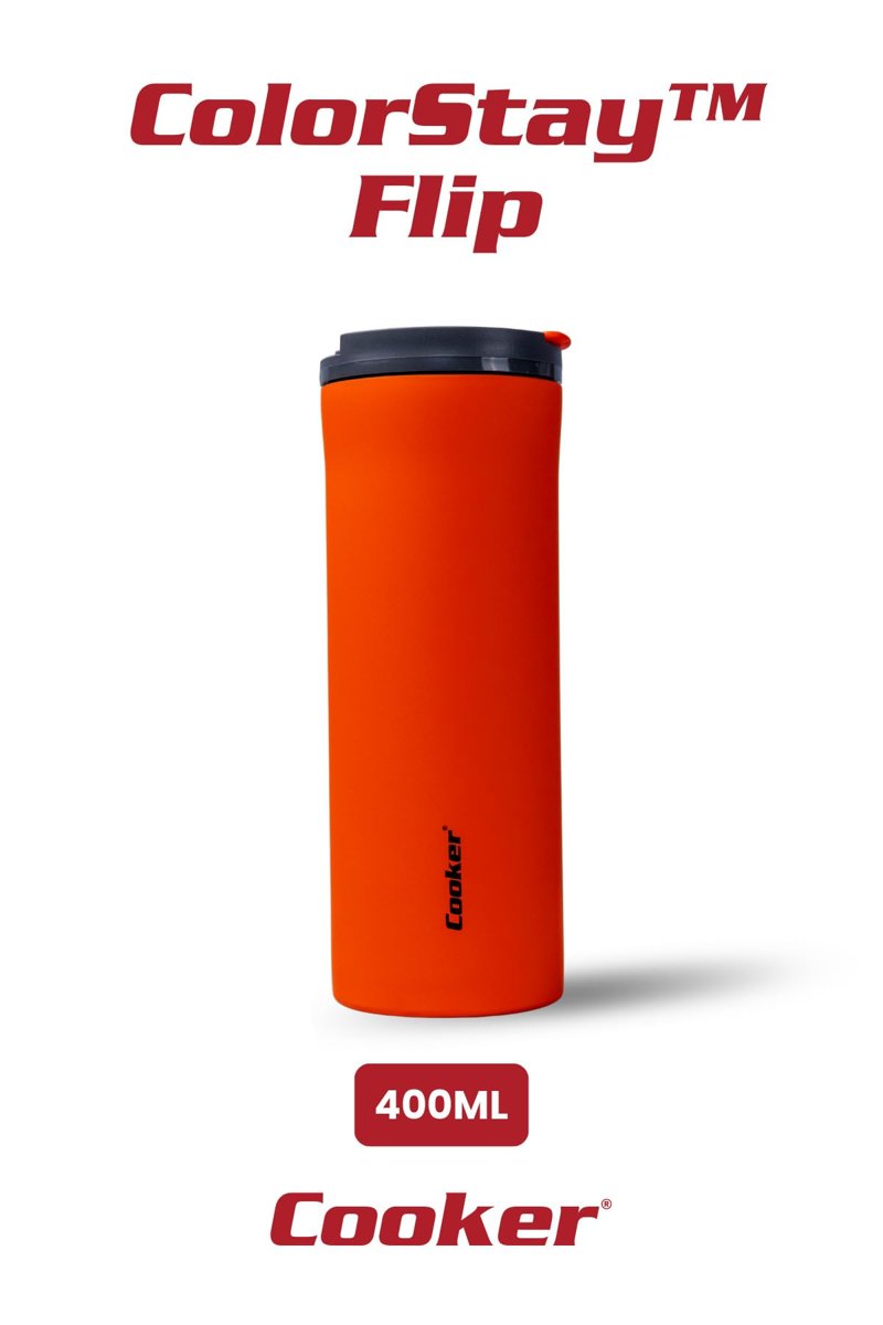 Cooker ColorStay Flip 400 ml Paslanmaz Çelik Termos, Turuncu, 6 Saat Sıcak Soğuk Tutma