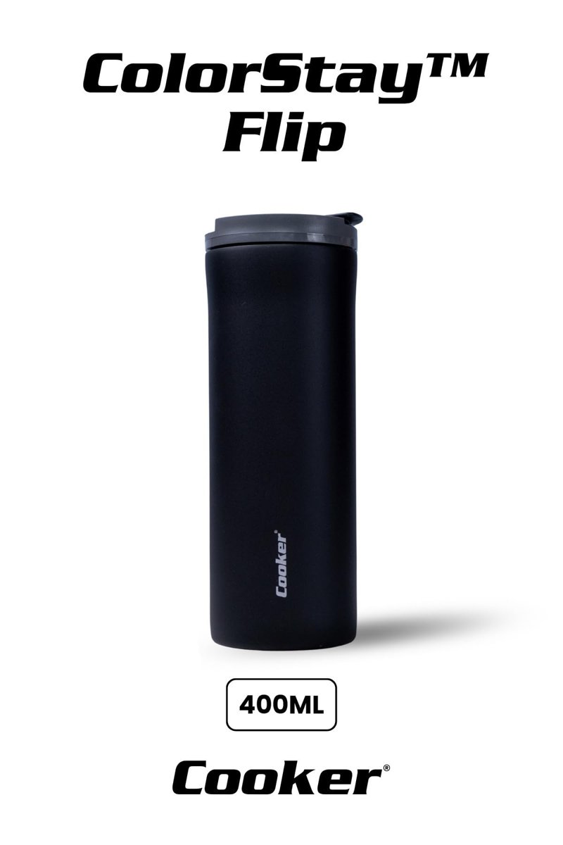 Cooker ColorStay Flip 304 Paslanmaz Çelik Termos, 400 ml, Siyah