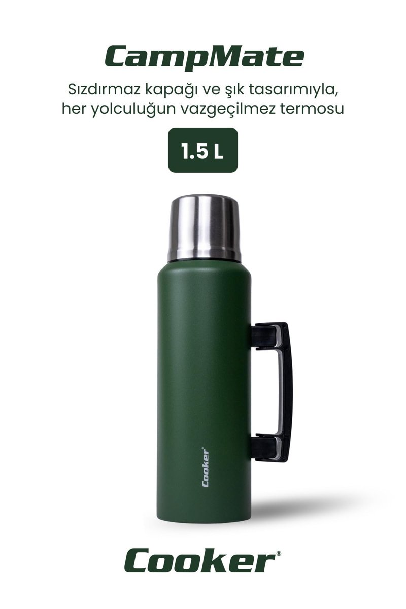 Cooker CampMate 1.5 L Paslanmaz Çelik Termos, Yeşil