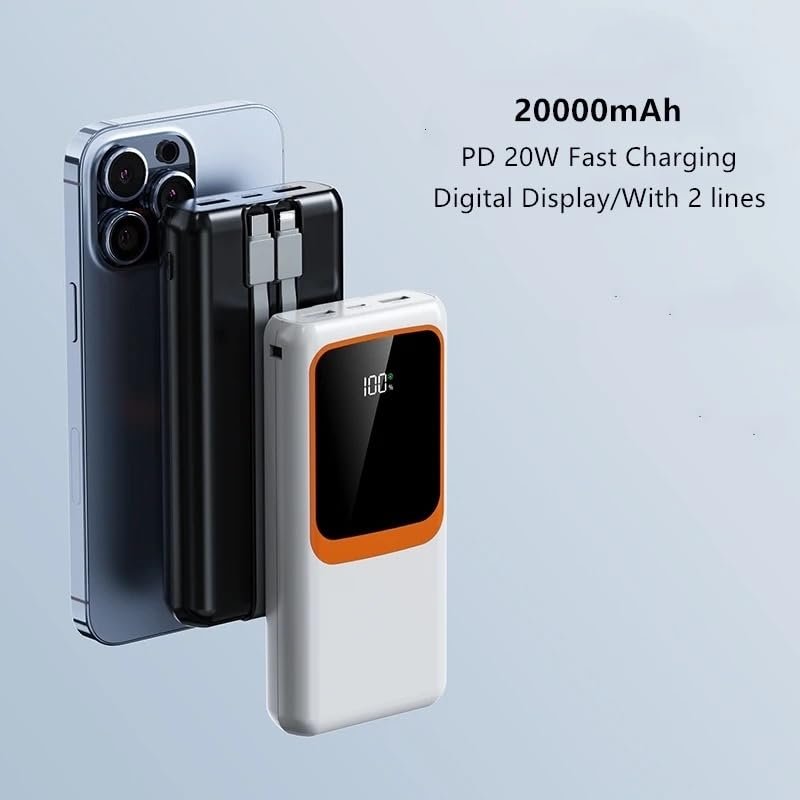 20.000 Mah Powerbank 22.5W Hızlı Şarj Taşınabilir Şarj Cihazı Çok Kablolu Dijital Göstergeli