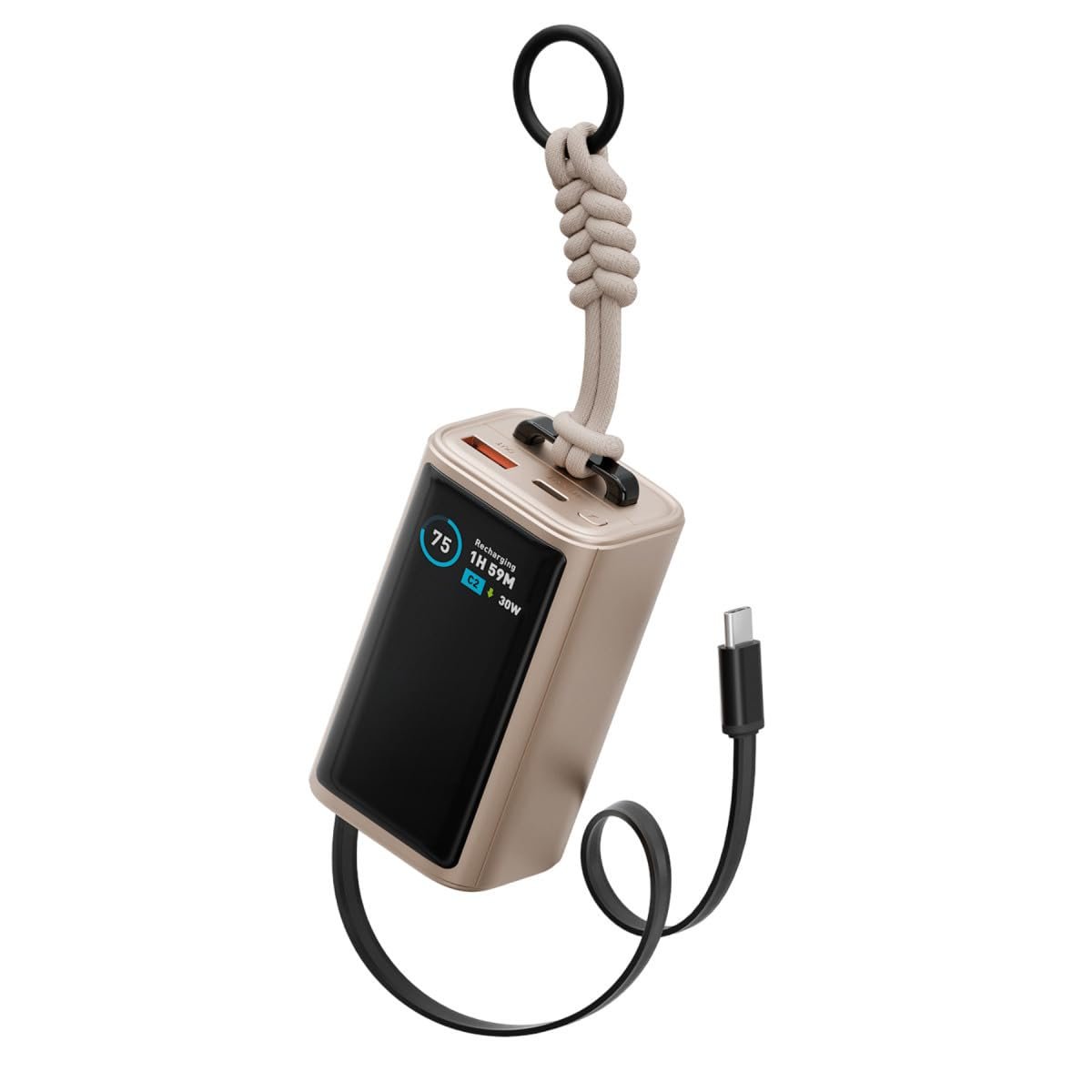Energea ComPac Arc 45 Dijital Göstergeli 10.000 mAh Dahili Type-C Kablolu 45W Şarj Çıkışlı PD Hızlı Şarj Powerbank - Gold