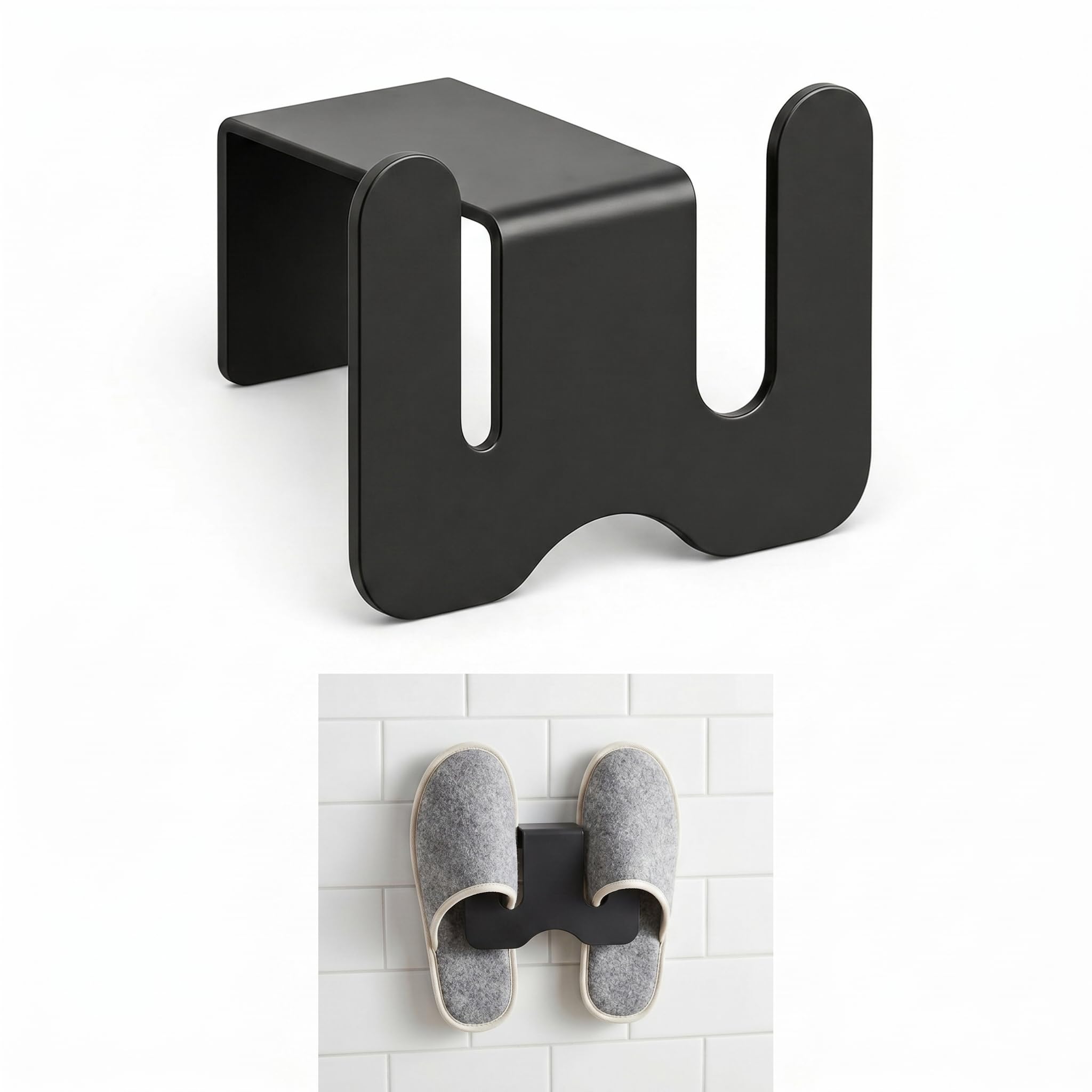 Orret Home Duvara Yapıştırılabilir Terlik Askısı Metal Terlik Organizeri Banyo Terlik Tutucu Yapışkanlı Duvar Askılığı Çift Terlik Aparatı Siyah Minimalist Tasarım