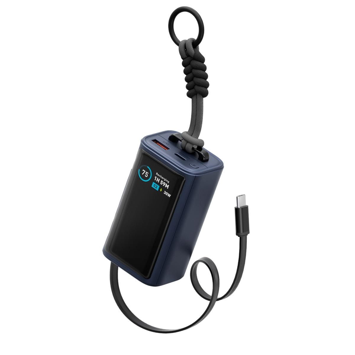 Energea ComPac Arc 45 Dijital Göstergeli 10.000 mAh Dahili Type-C Kablolu 45W Şarj Çıkışlı PD Hızlı Şarj Powerbank - Mavi