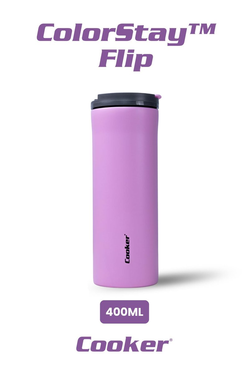 Cooker ColorStay Flip 304 Paslanmaz Çelik 400 ml Termos, Pembe, 6 Saat Sıcak Soğuk Tutma