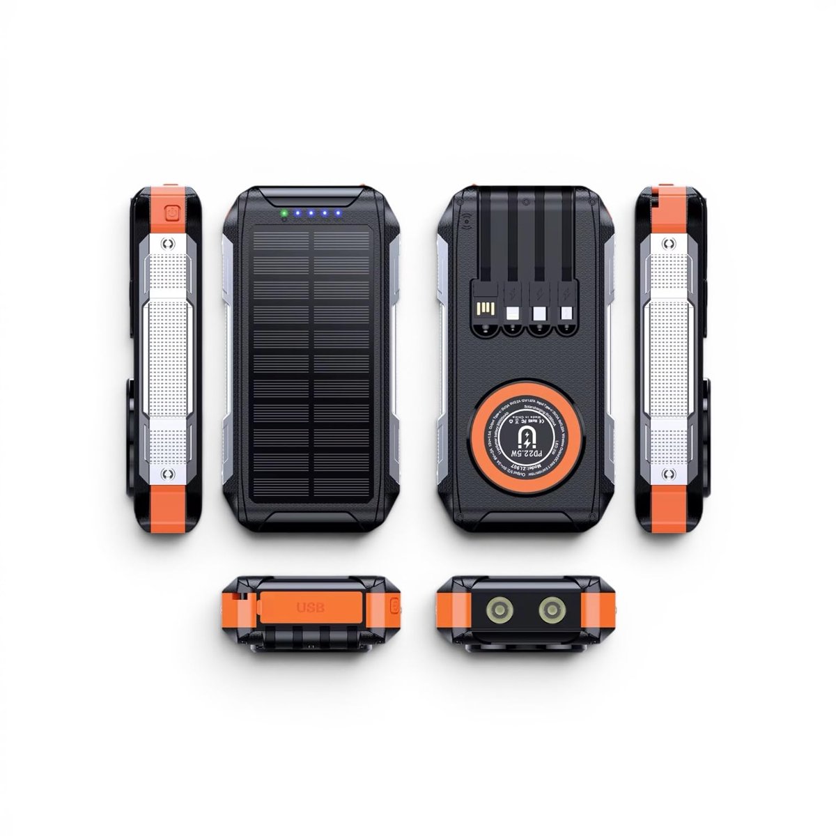 FC-30 Solar Powerbank 30000 mAh, PD 22.5W Hızlı Şarj, 15W Kablosuz Şarj, Güneş Panelli, Dahili Kablolu, Çift LED Fenerli, Type-C USB-A Taşınabilir Şarj Cihazı