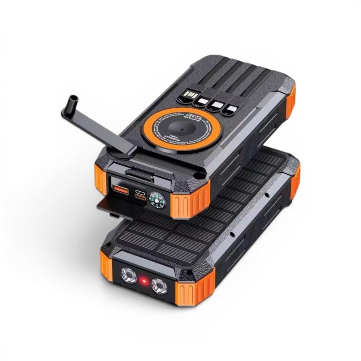 FC-20 Solar Powerbank 20000 mAh, 22.5W PD Hızlı Şarj, Kablosuz Şarj, El Kranklı Şarj, LED Fener, Pusula, Çoklu Kablolu Taşınabilir Güç Bankası
