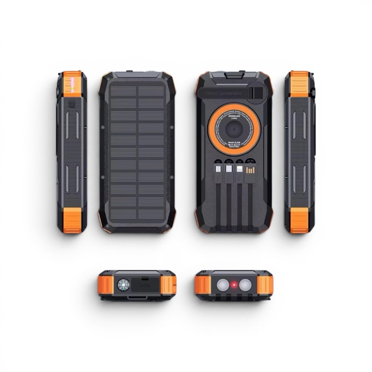 FC-20 Solar Powerbank 20000 mAh, 22.5W PD Hızlı Şarj, Kablosuz Şarj, El Kranklı Şarj, LED Fener, Pusula, Çoklu Kablolu Taşınabilir Güç Bankası